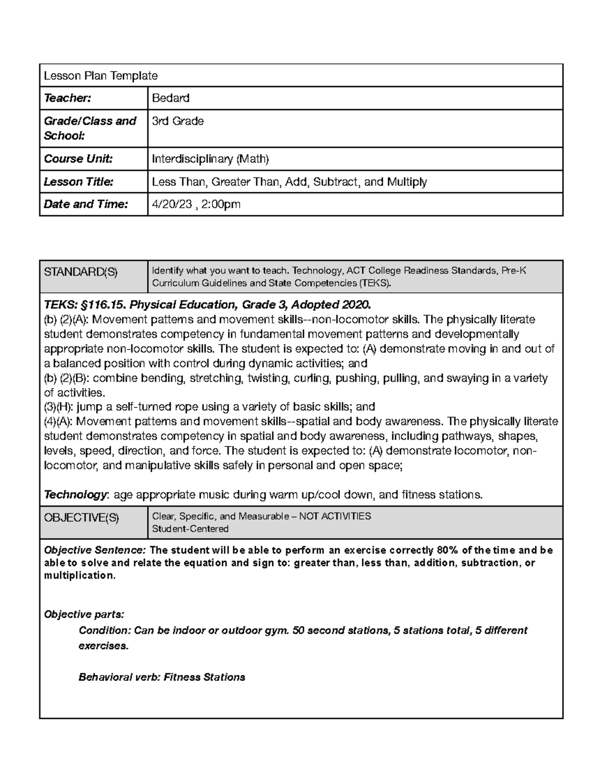 Basic Lesson Plan Fillable 3.2022[33388 ] - Lesson Plan Template ...