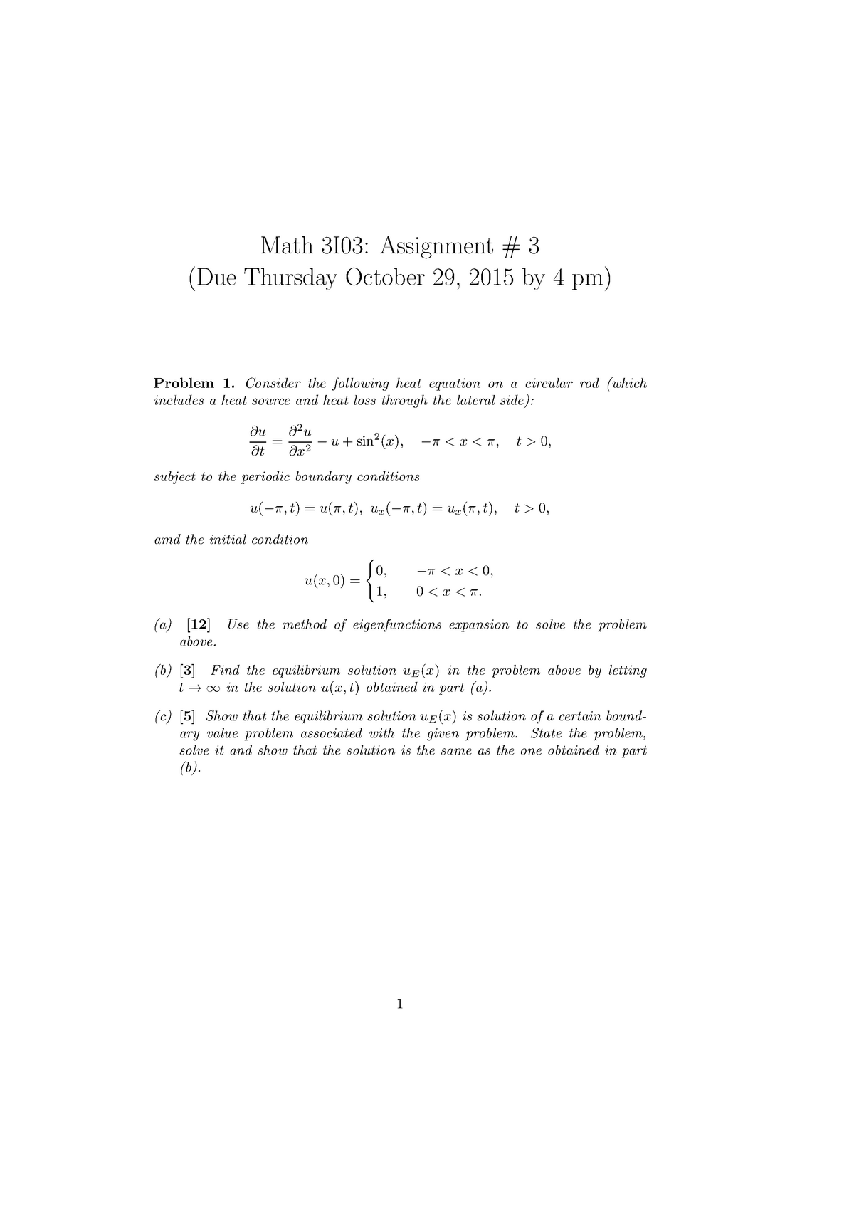 A3 - Assignment - Math 3I03: Assignment # 3 (Due Thursday October 29 ...