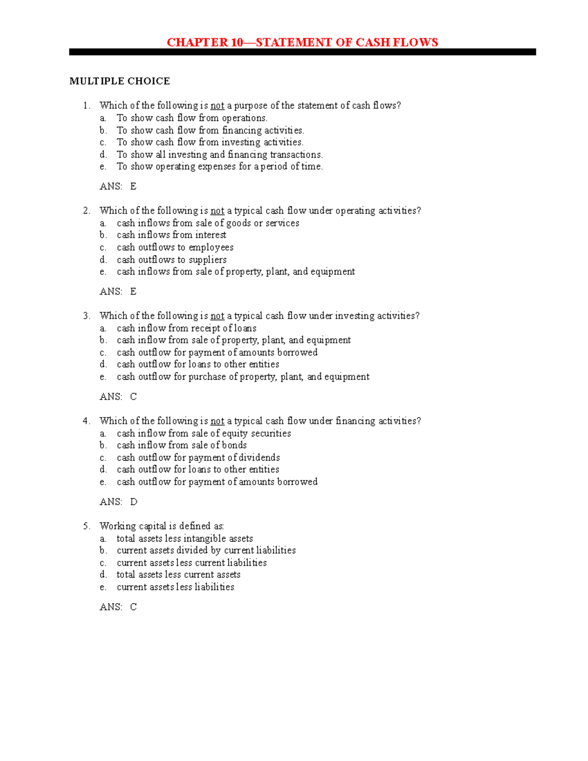 Cash Flow (Testbank) - Financial Management - CHAPTER OF CASH FLOWS ...