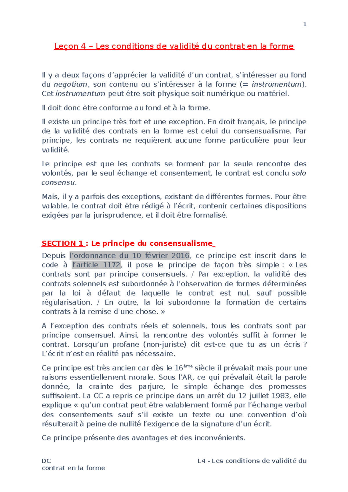 Lecon 4 les conditions de validite