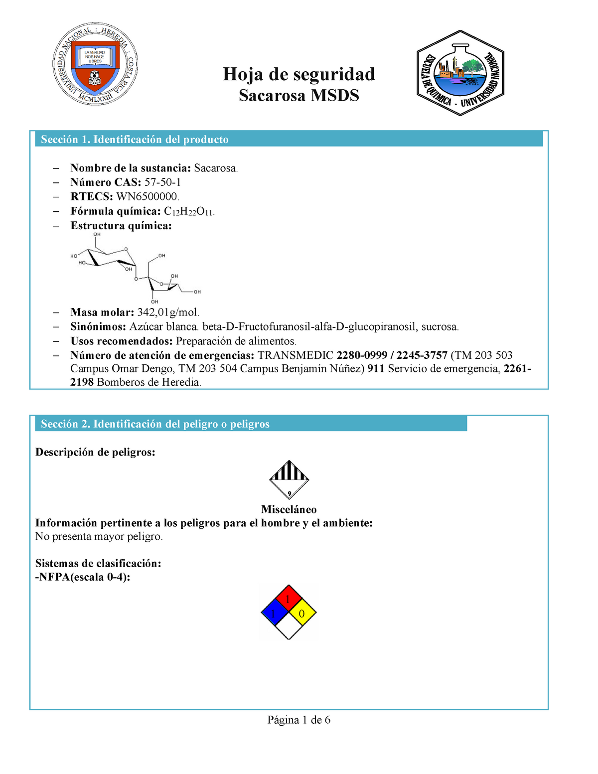 Sacarosa Hds Hoja De Seguridad Sacarosa Msds Sección 1 Identificación Del Producto Nombre 7077