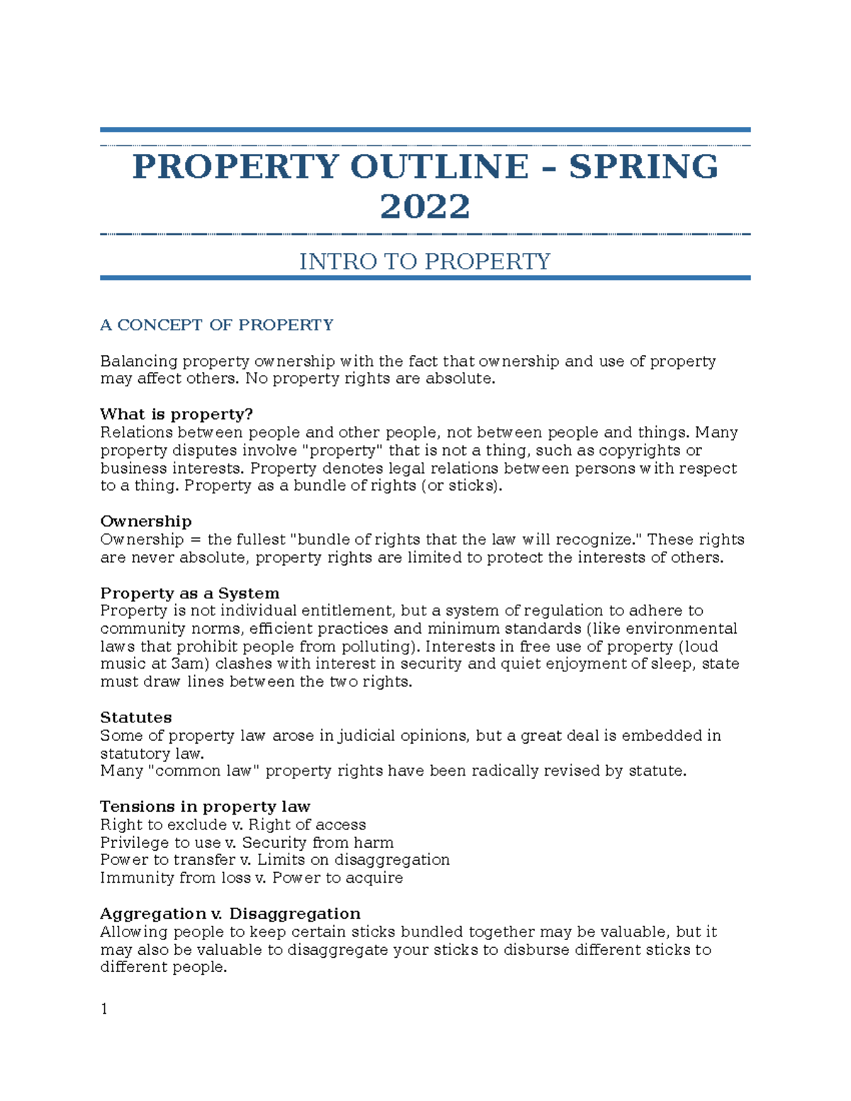 Property Outline 2022 - PROPERTY OUTLINE – SPRING 2022 INTRO TO ...