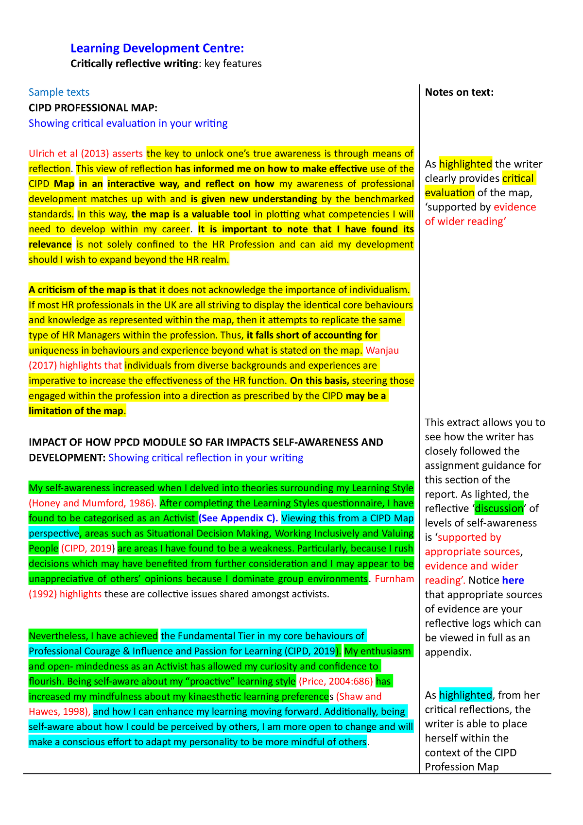 PPCD Reflective writing samples Oct 2020 - Learning Development Centre ...