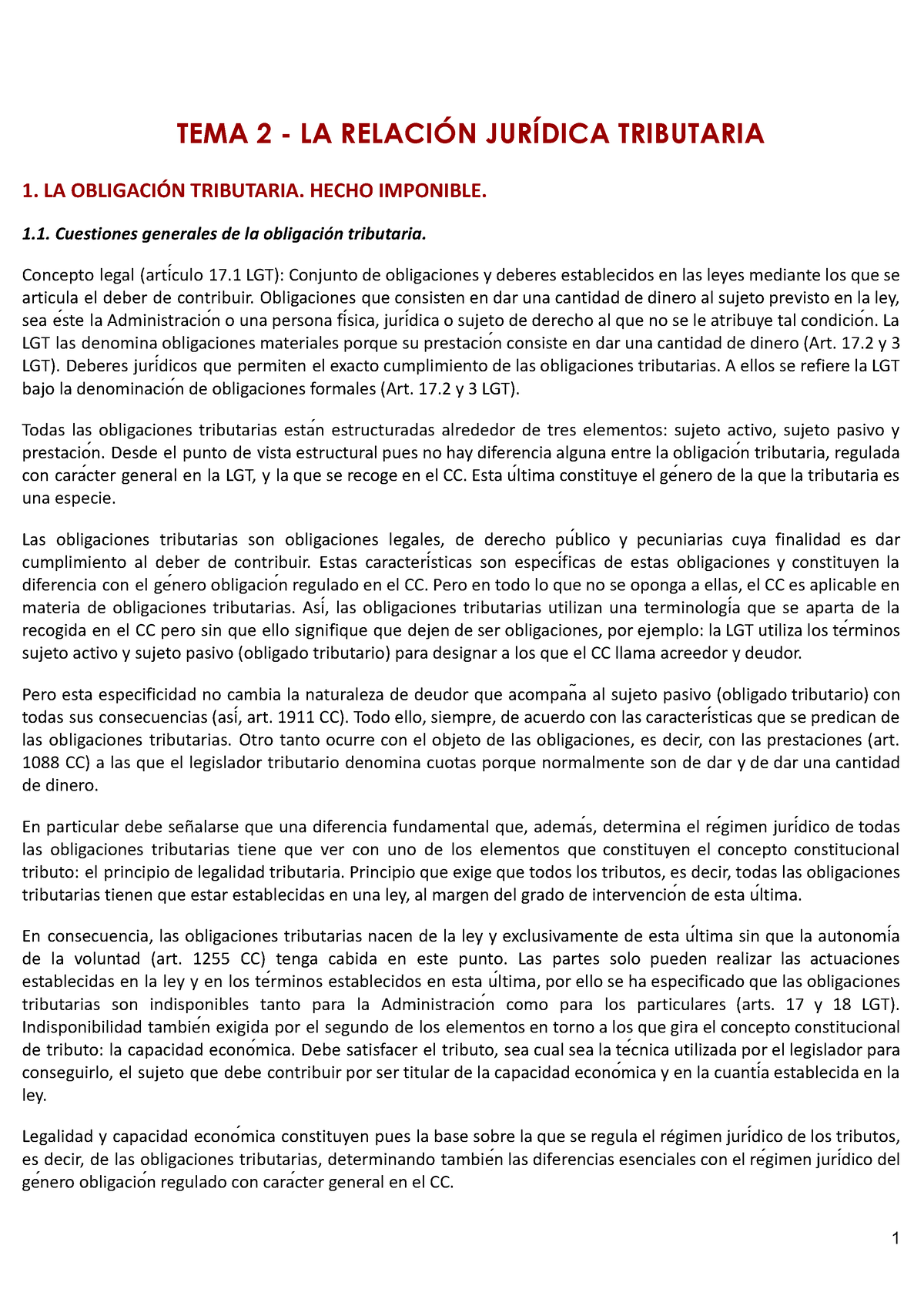 Tema 2 La Relación Jurídica Tributaria Tema 2 La RelaciÓn