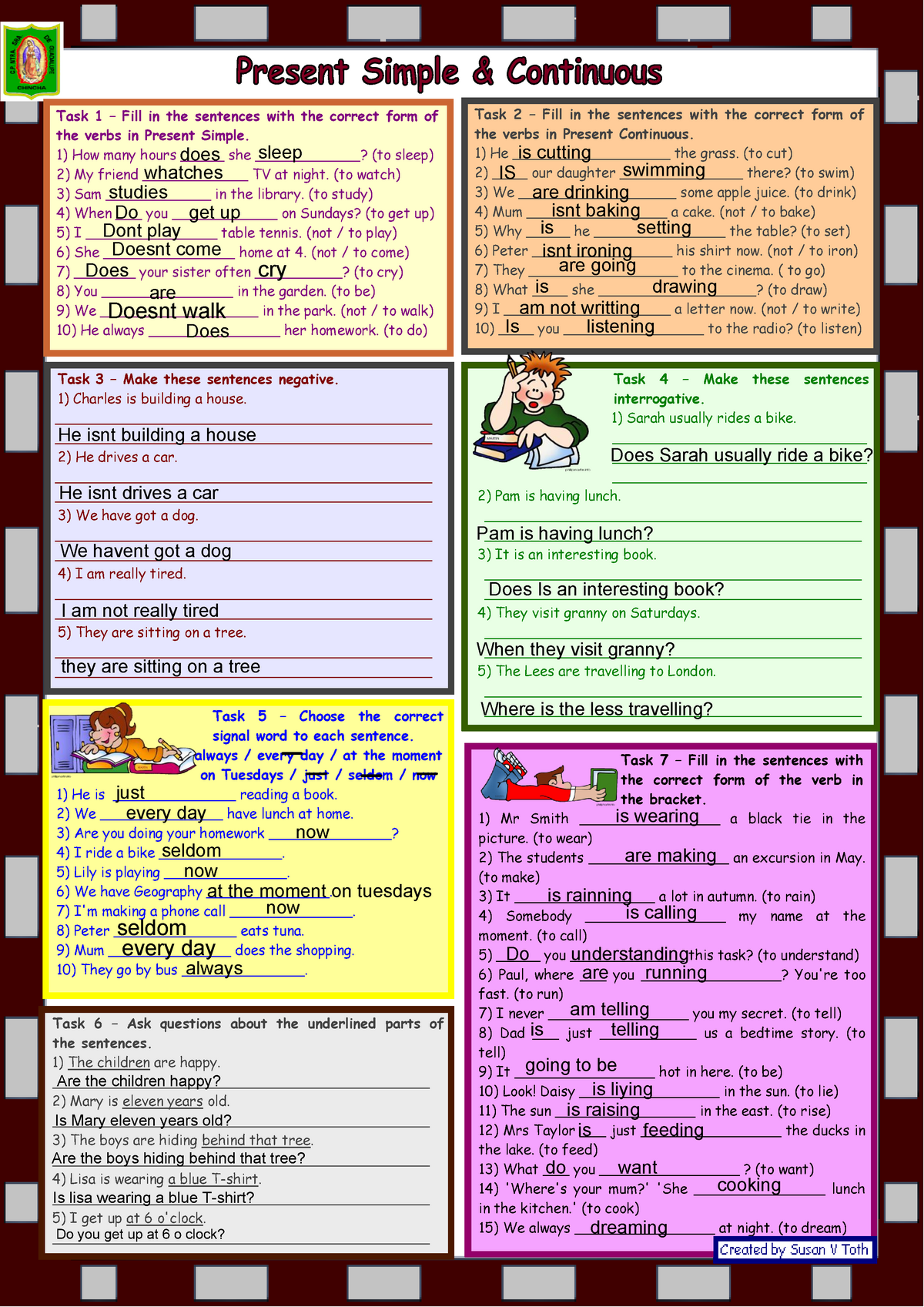 Present simple and continuous - Task 5 – Choose the correct signal word ...