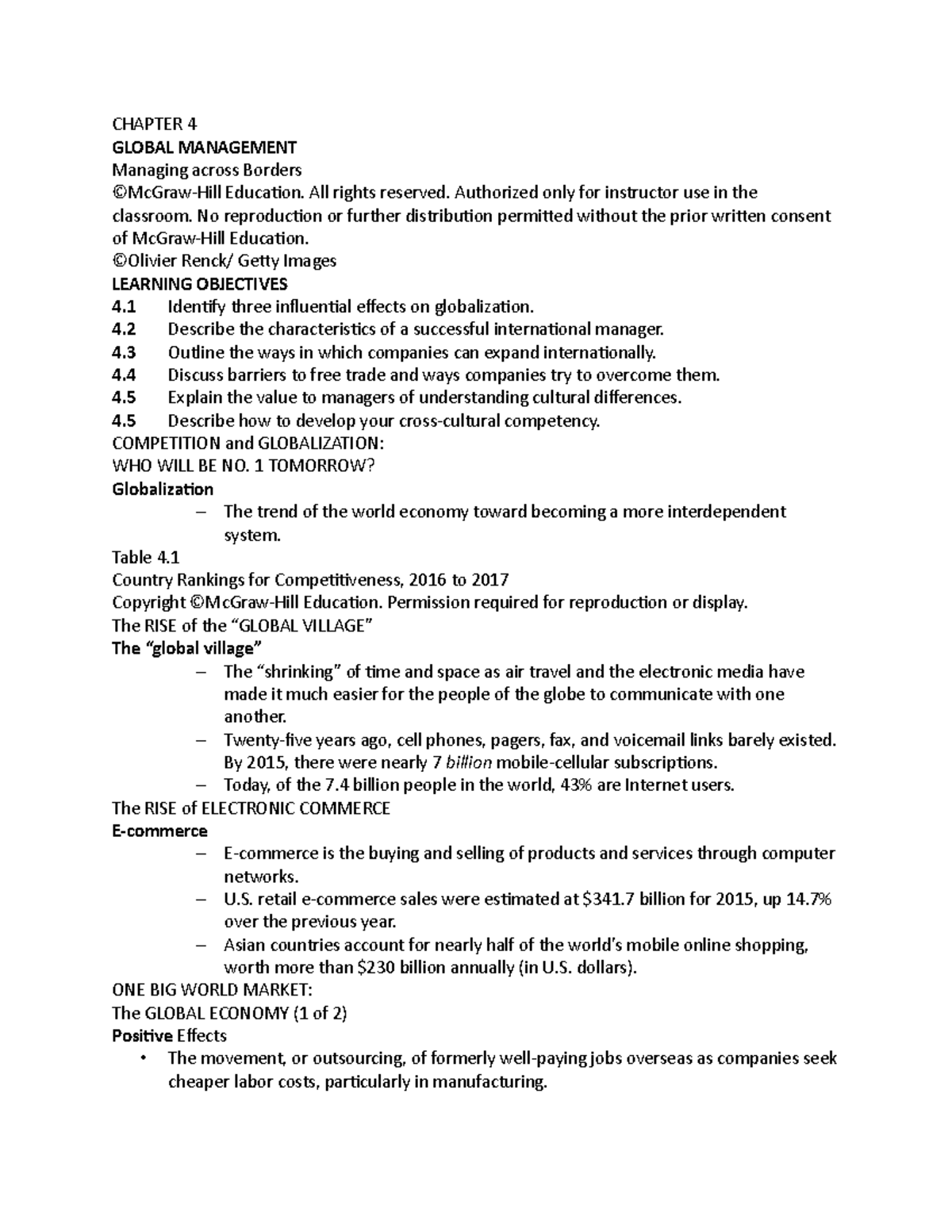 Chapter 4 - Global Management - CHAPTER 4 GLOBAL MANAGEMENT Managing ...