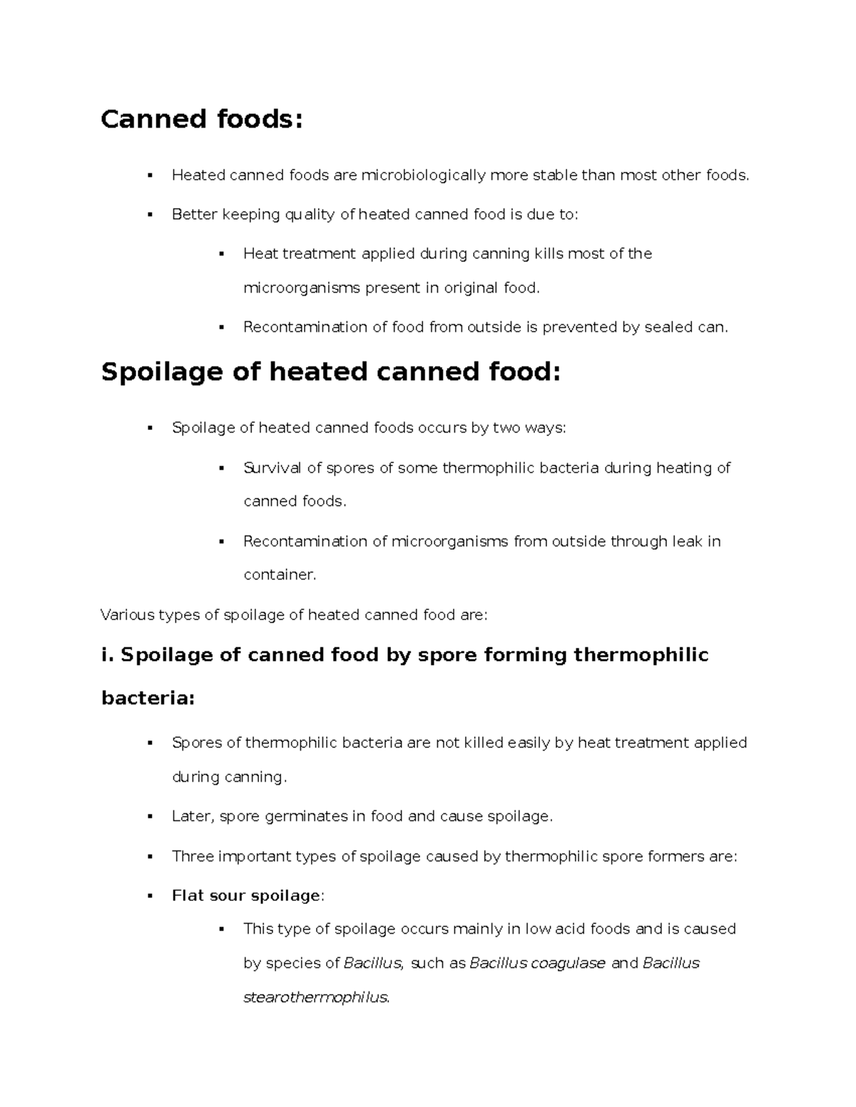 Biology Science 120 Canned foods Heated canned foods are
