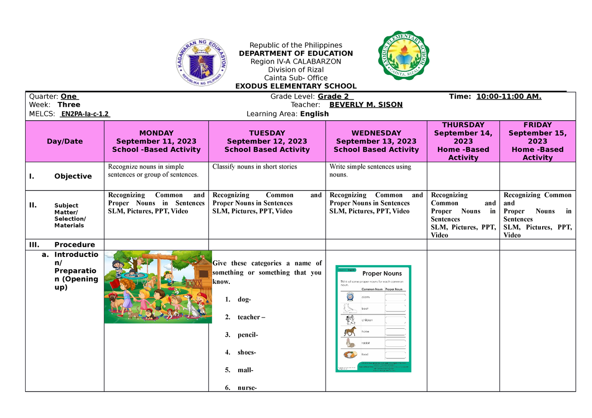 English- Quarter-1-week-3 - Republic Of The Philippines Department Of 