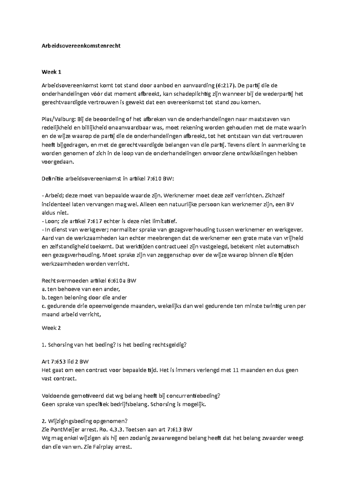 Arbeidsrecht Week 2 - Ojdqpjpqjwiejqwi - Arbeidsovereenkomstenrecht ...