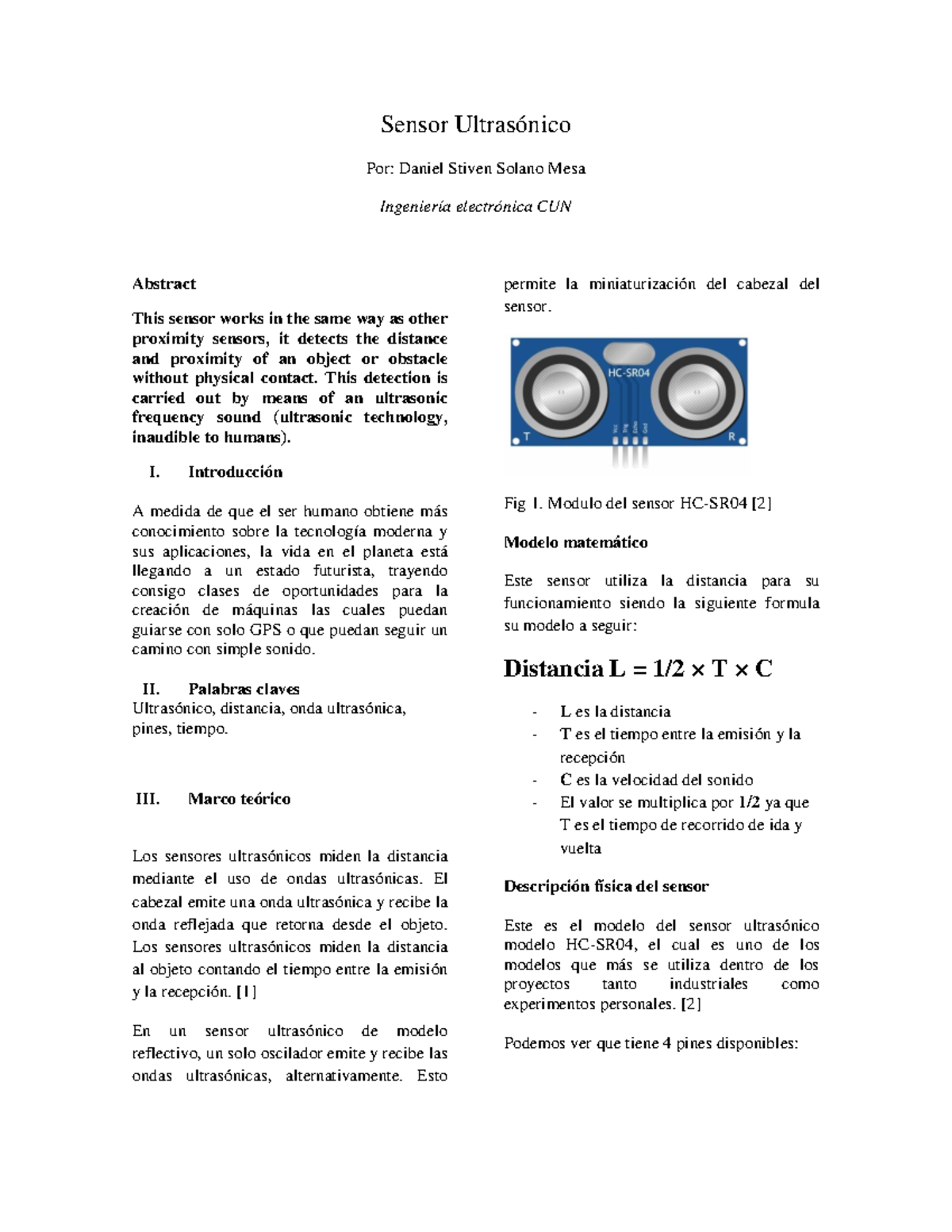 Sensor Ultrasónico - Sensor Ultrasónico Por: Daniel Stiven Solano Mesa ...
