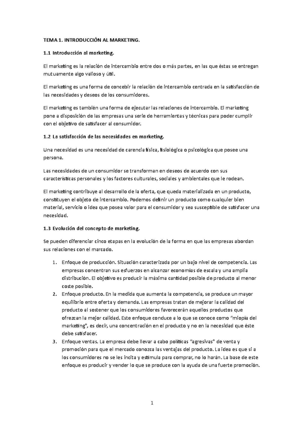 Teoria - TEMA 1. INTRODUCCIÓN AL MARKETING. 1 Introducción al marketing ...