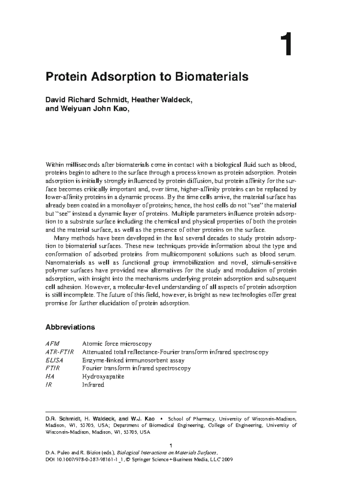 1 protein adsorption on biomaterial surfaces - 1 Protein Adsorption to ...