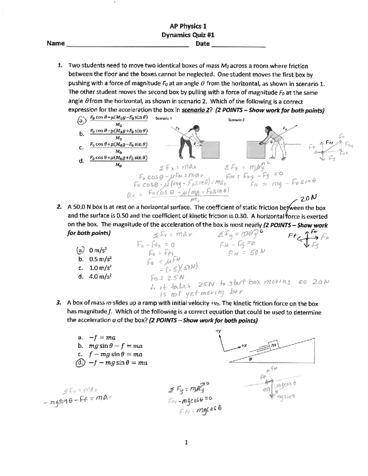 Dynamics Quiz 1 - PHYS 121 - Studocu