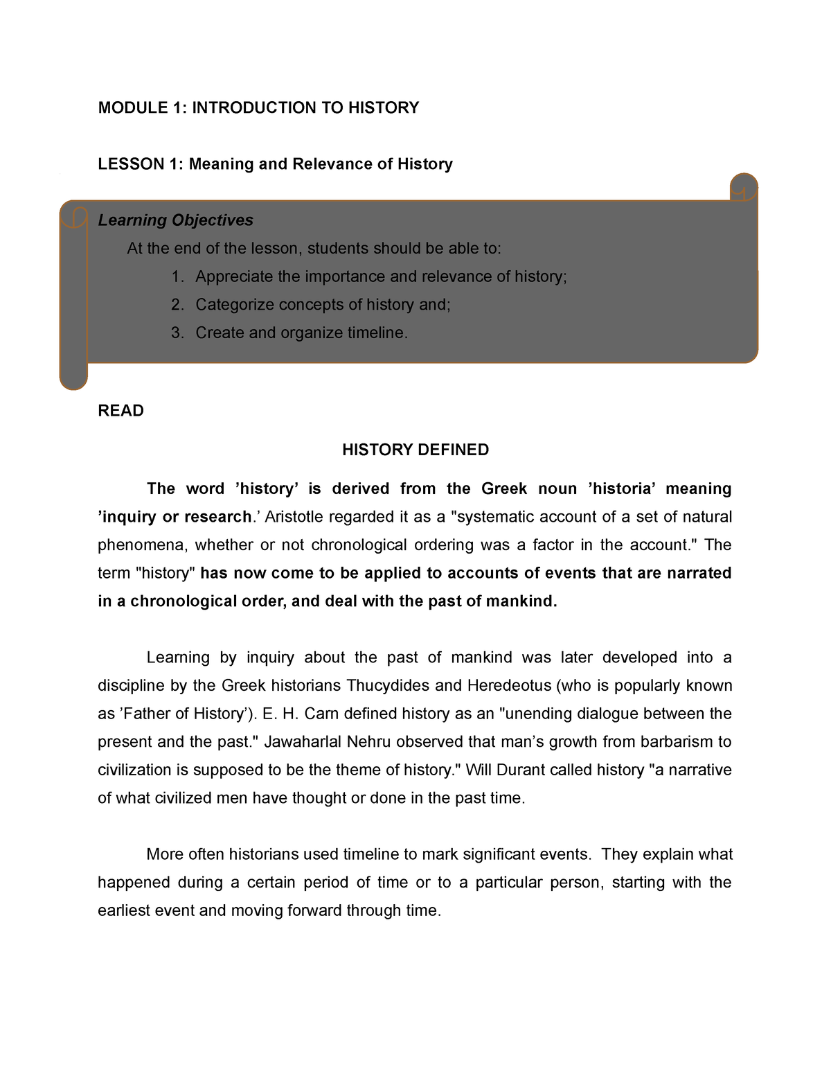 meaning and relevance of history essay