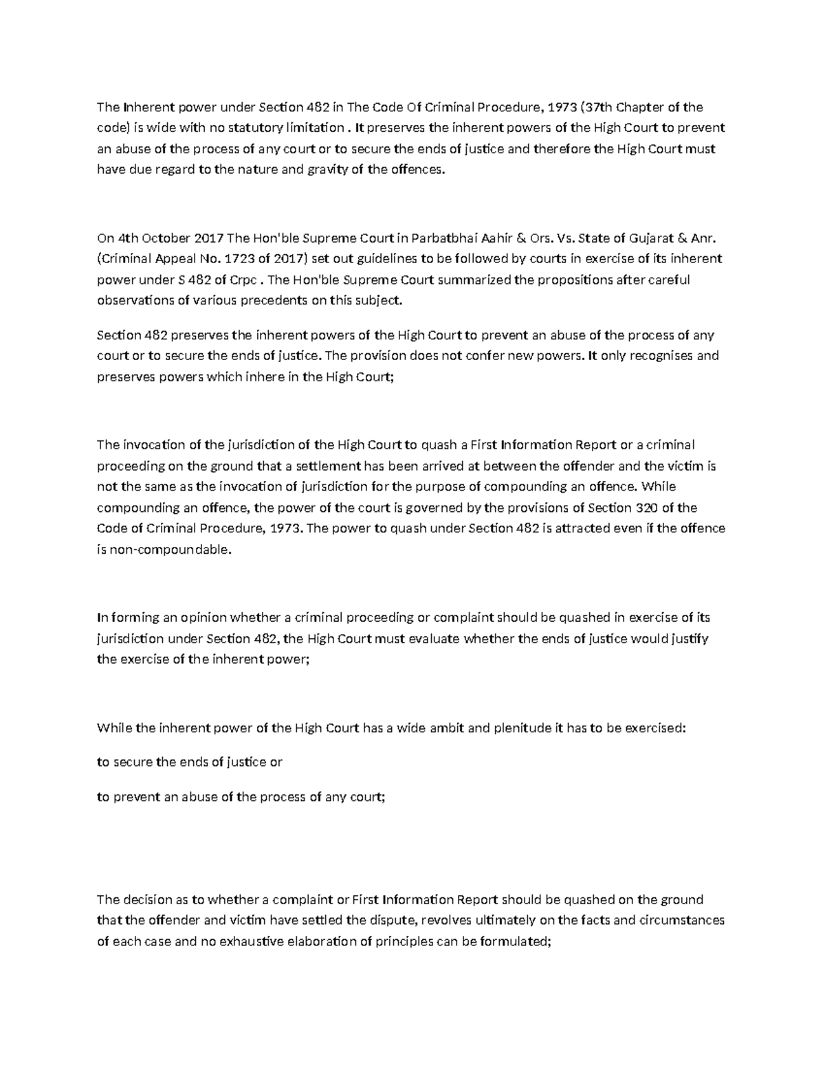 Task 11 - Notes - The Inherent power under Section 482 in The Code Of ...