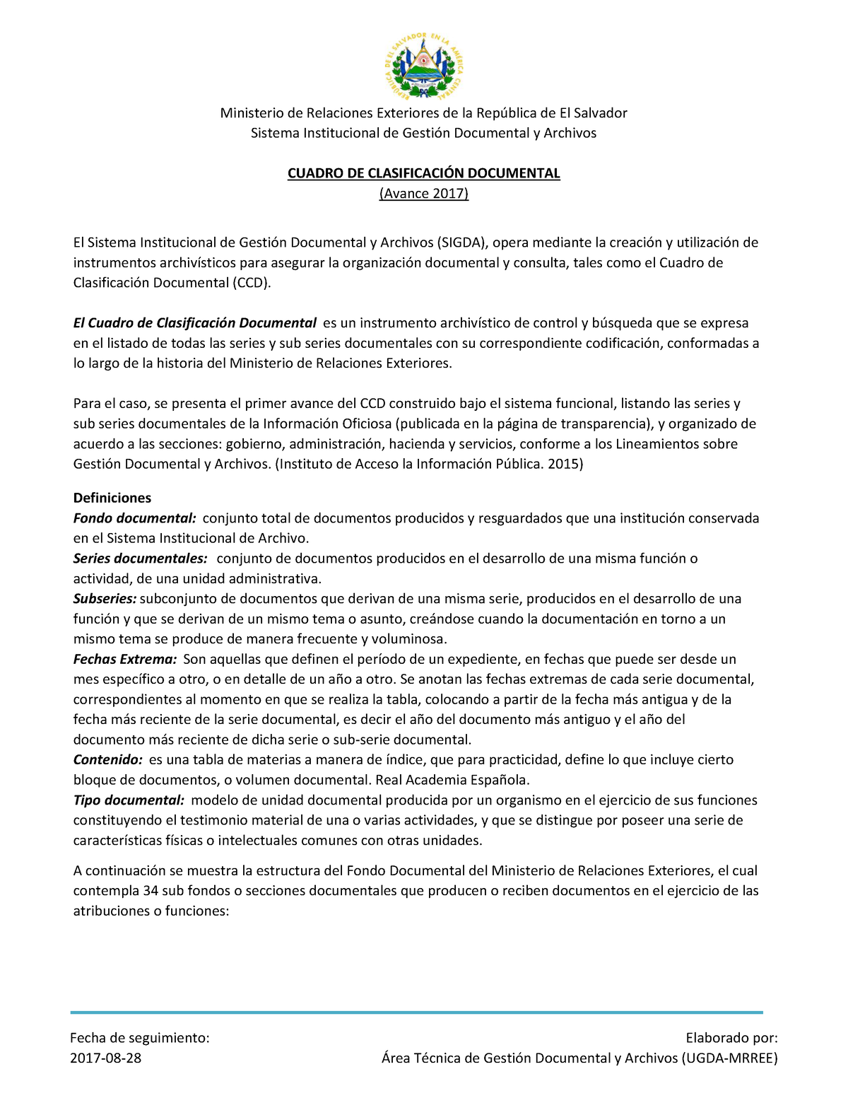 Cuadro De Clasificación Documental Del Ministerio De Relaciones ...