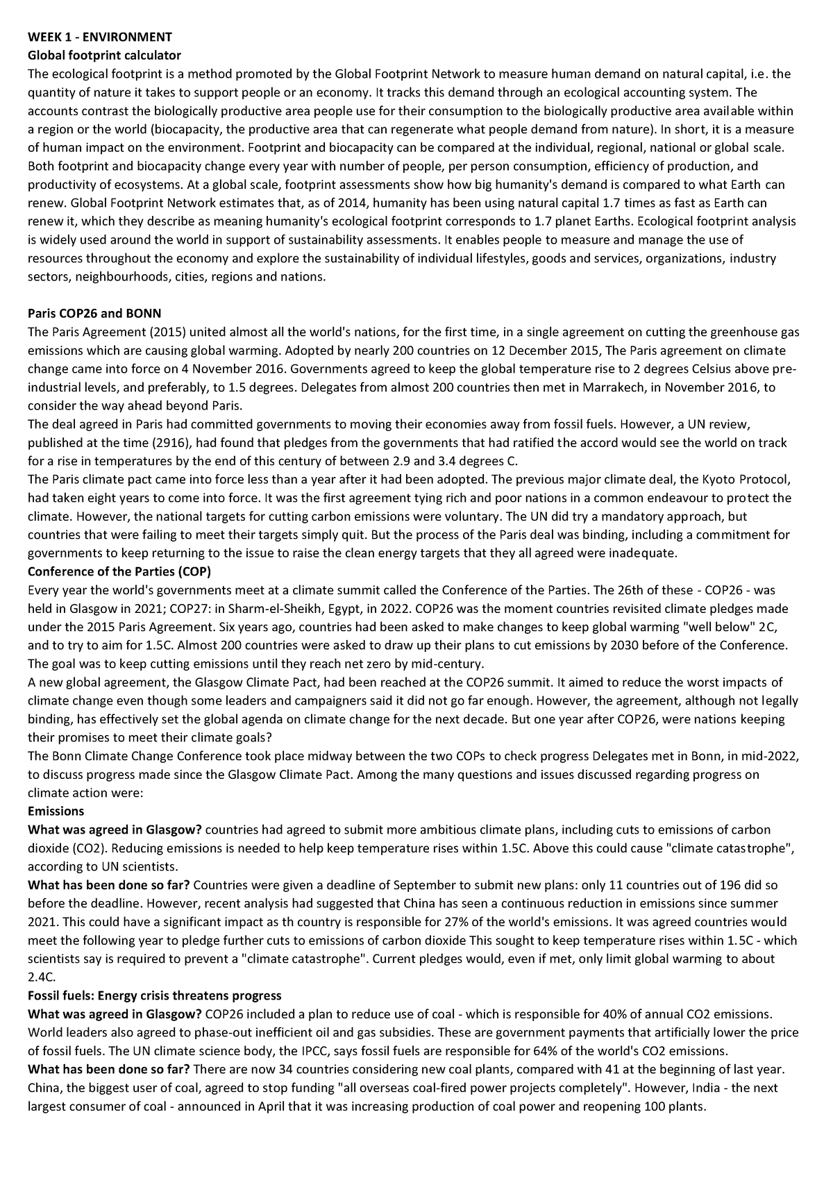 appunti di inglese - WEEK 1 - ENVIRONMENT Global footprint calculator ...