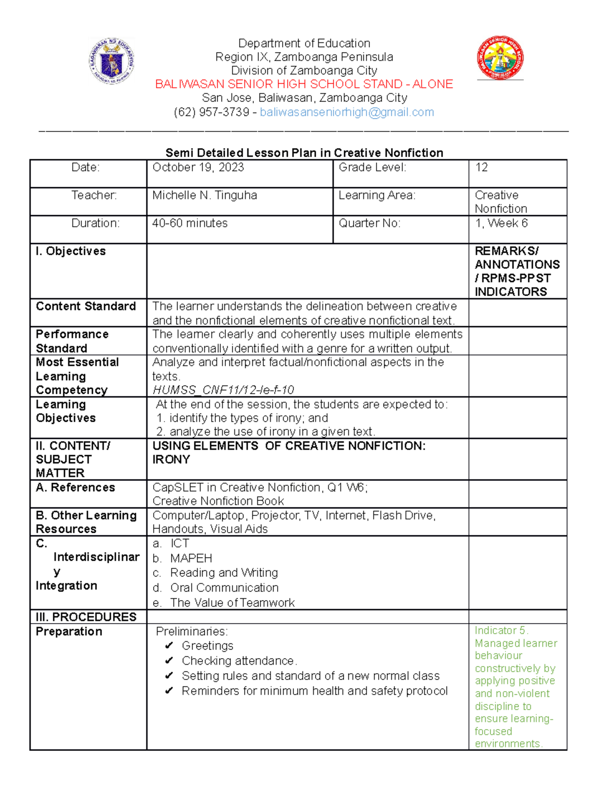 MY-CO1-LP - Classroom observation lp - Department of Education Region ...