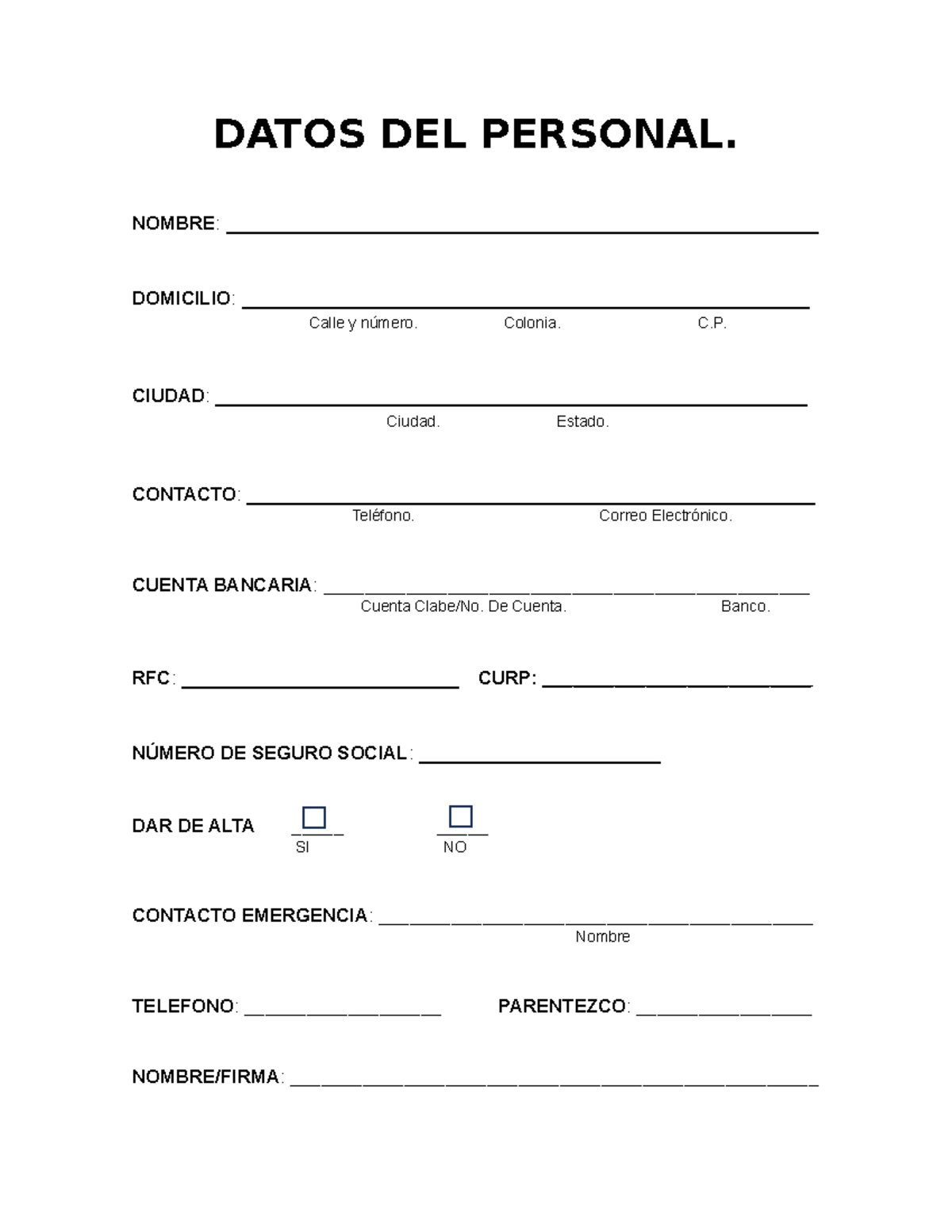 Datos DEL Personal - DATOS DEL PERSONAL. NOMBRE