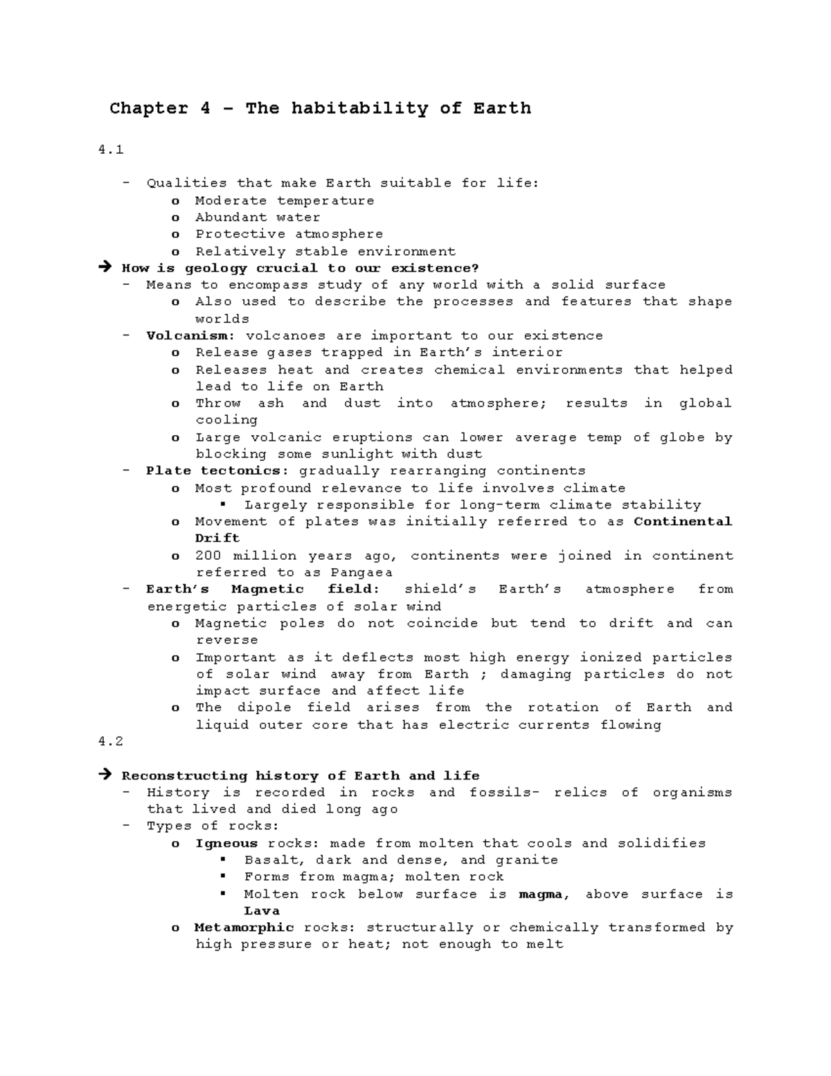 Chapter 4 Chapter 4 The habitability of Earth 4. Qualities that
