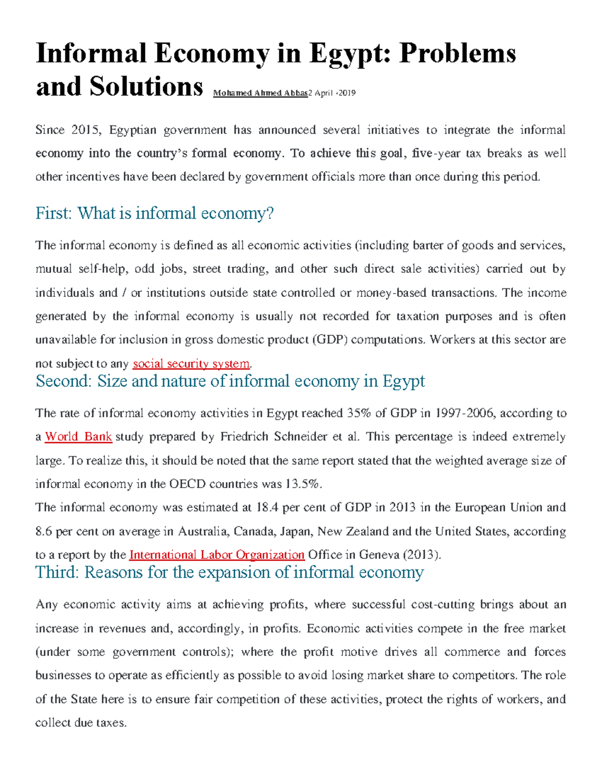 Informal Economy in Egypt - To achieve this goal, five-year tax breaks ...