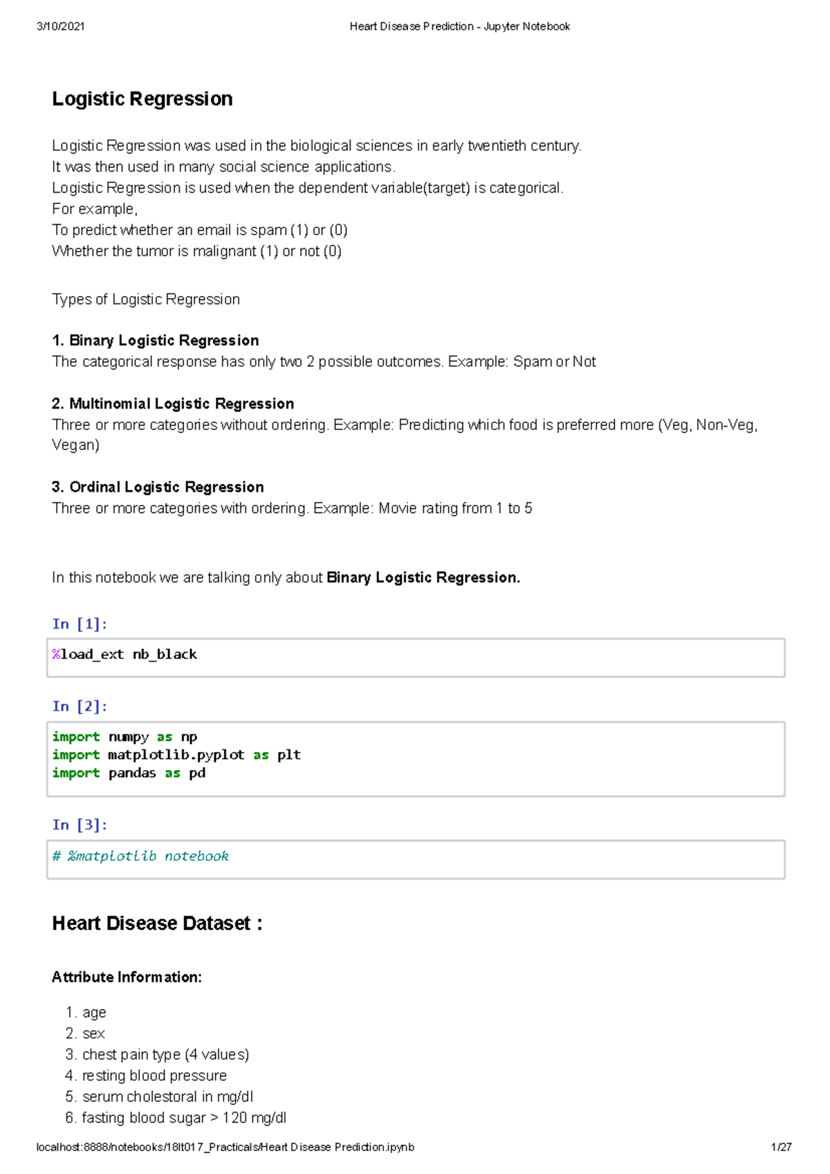 PDF - Heart Disease Prediction - Logistic Regression Logistic ...