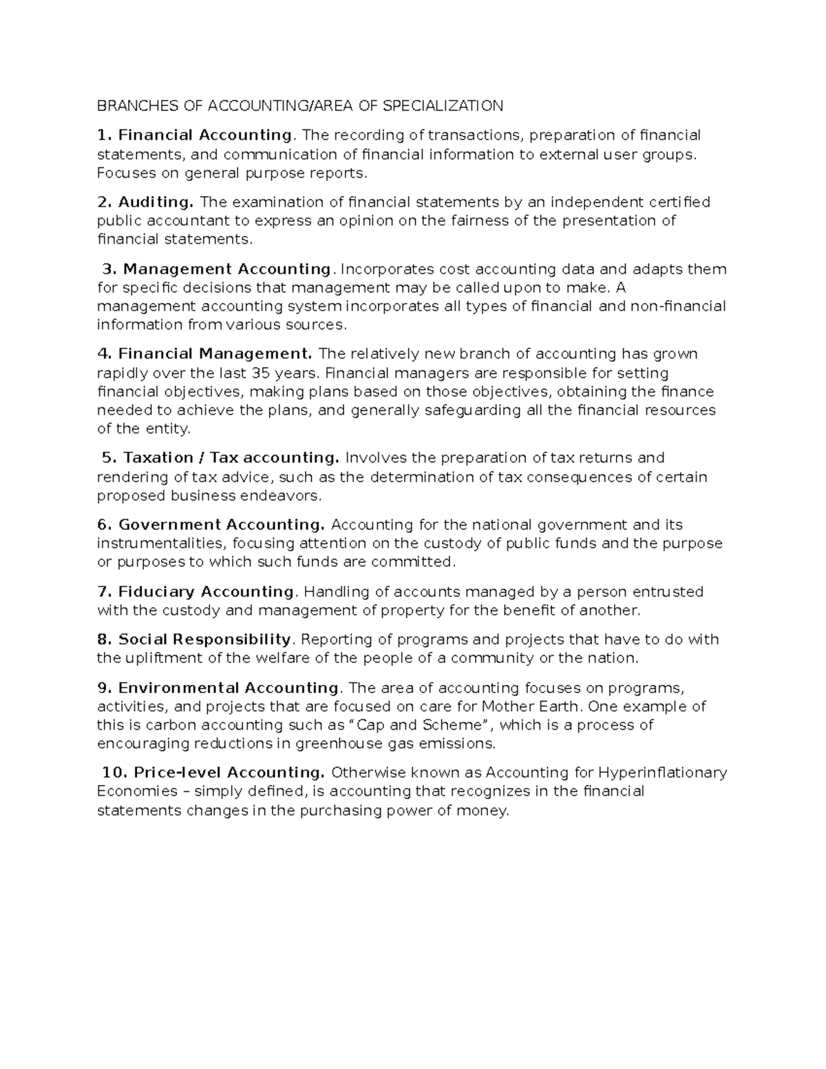 Branches OF Accounting - BRANCHES OF ACCOUNTING/AREA OF SPECIALIZATION ...