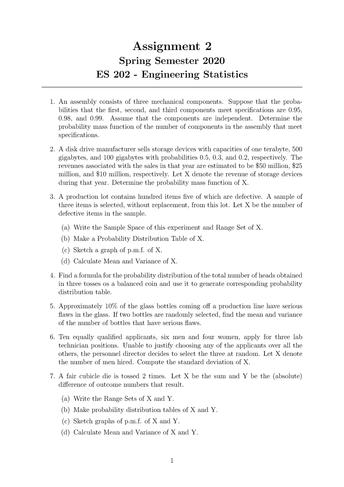 Assignment 2 Without Answers Engineering Statistics Spring Studocu