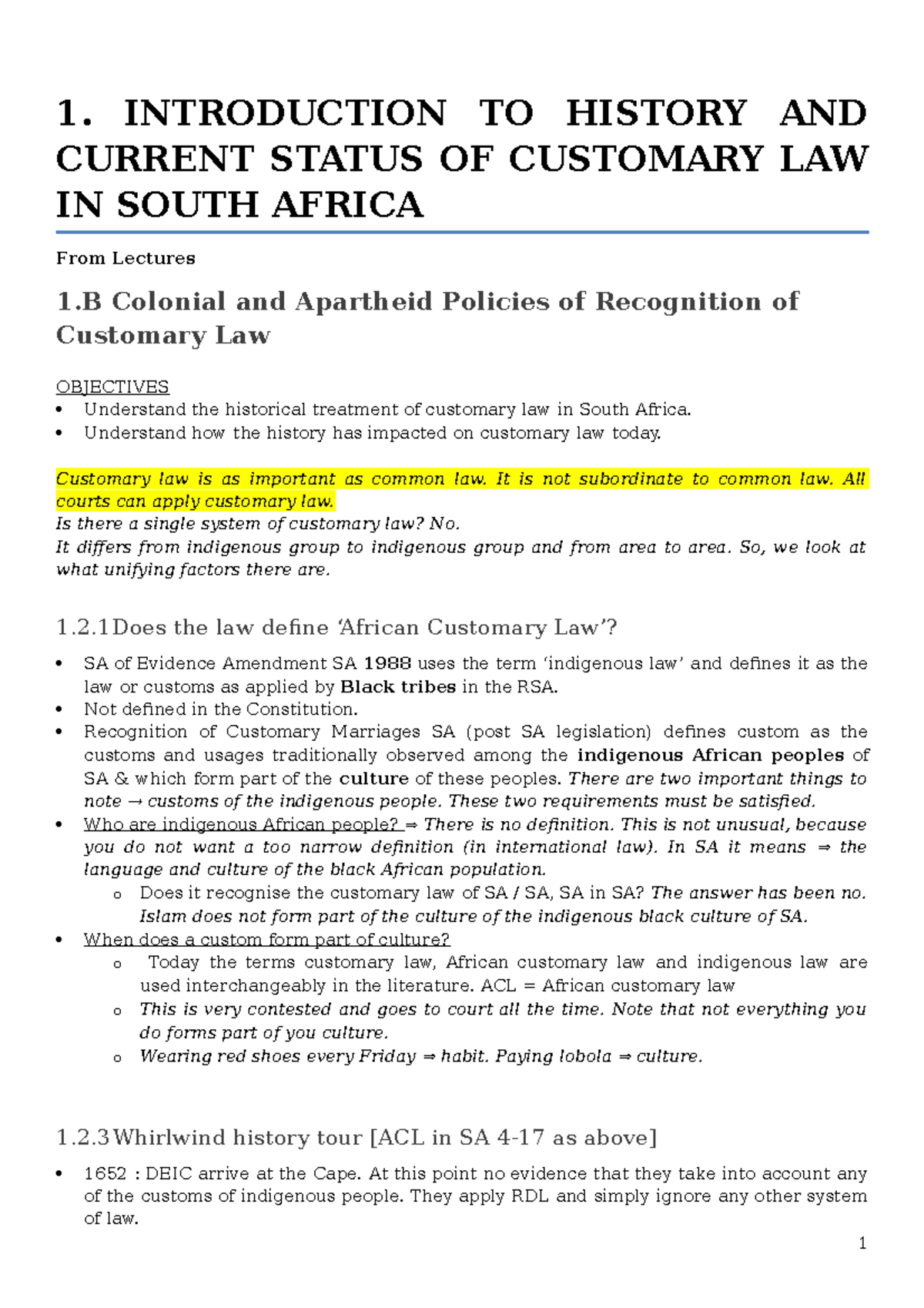 ACL Notes Sem 1 1. INTRODUCTION TO HISTORY AND CURRENT STATUS OF