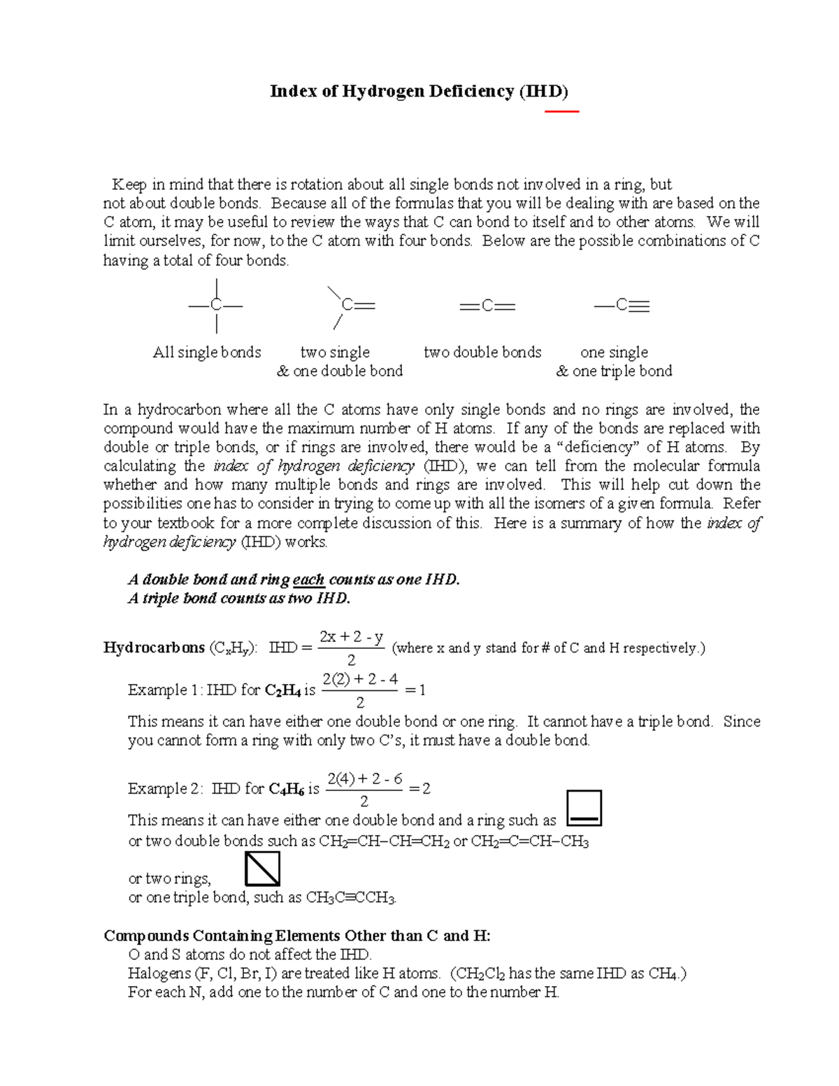 IHD - HAndout to understand IHD - Index of Hydrogen Deficiency (IHD ...