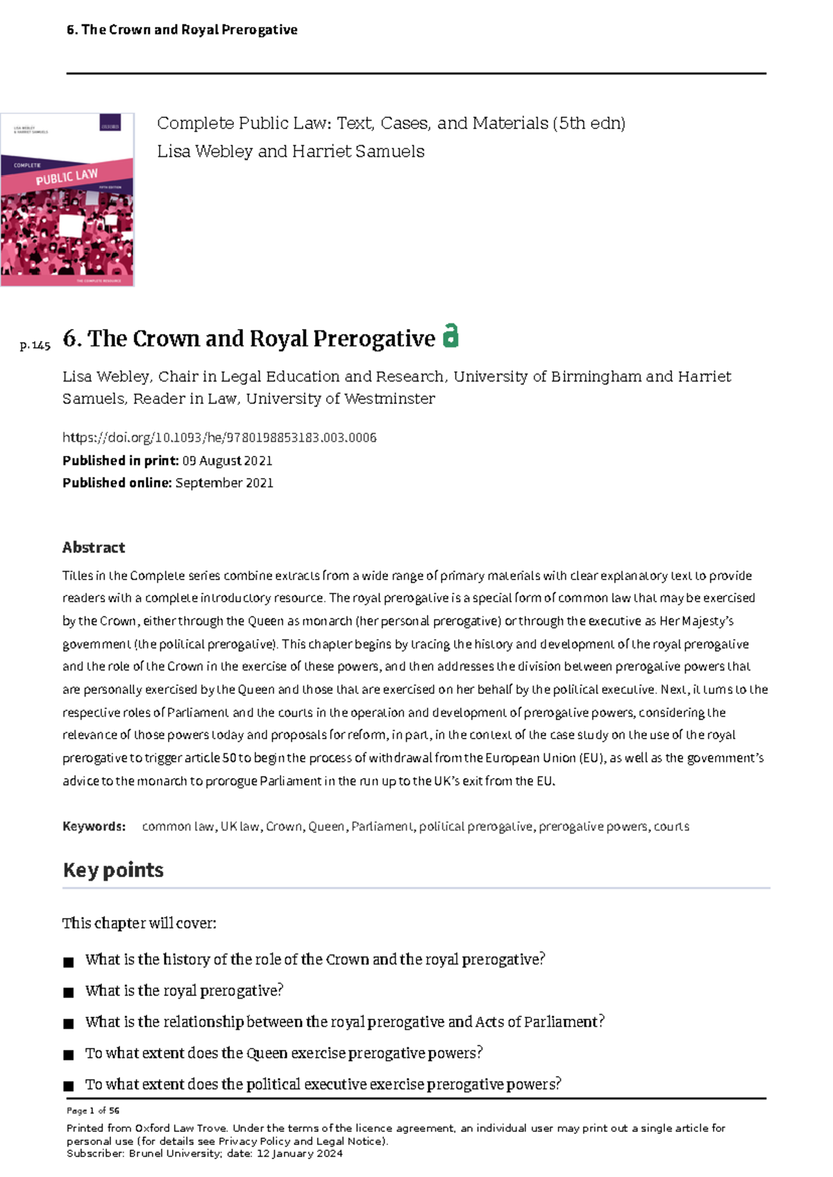 Chapter 6 - Royal Prerogative - Page 1 of 56 Printed from Oxford Law ...
