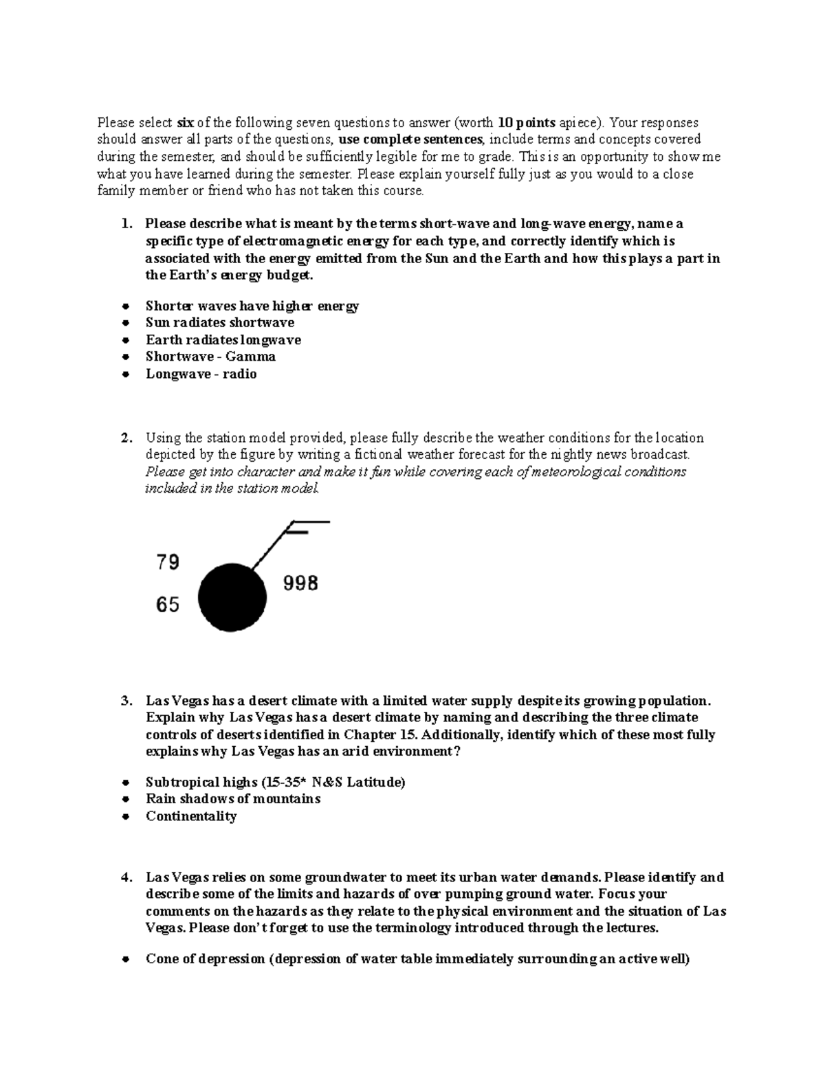 Geography Final Please select six of the following seven questions to