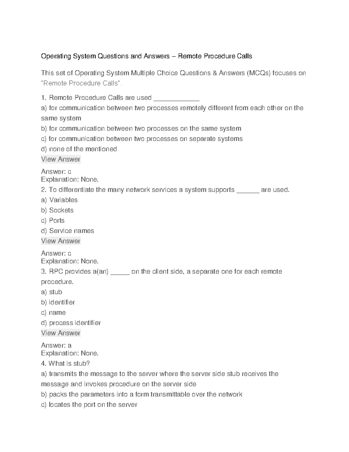 OS Set 2 Distributed Communication - Operating System Questions And ...