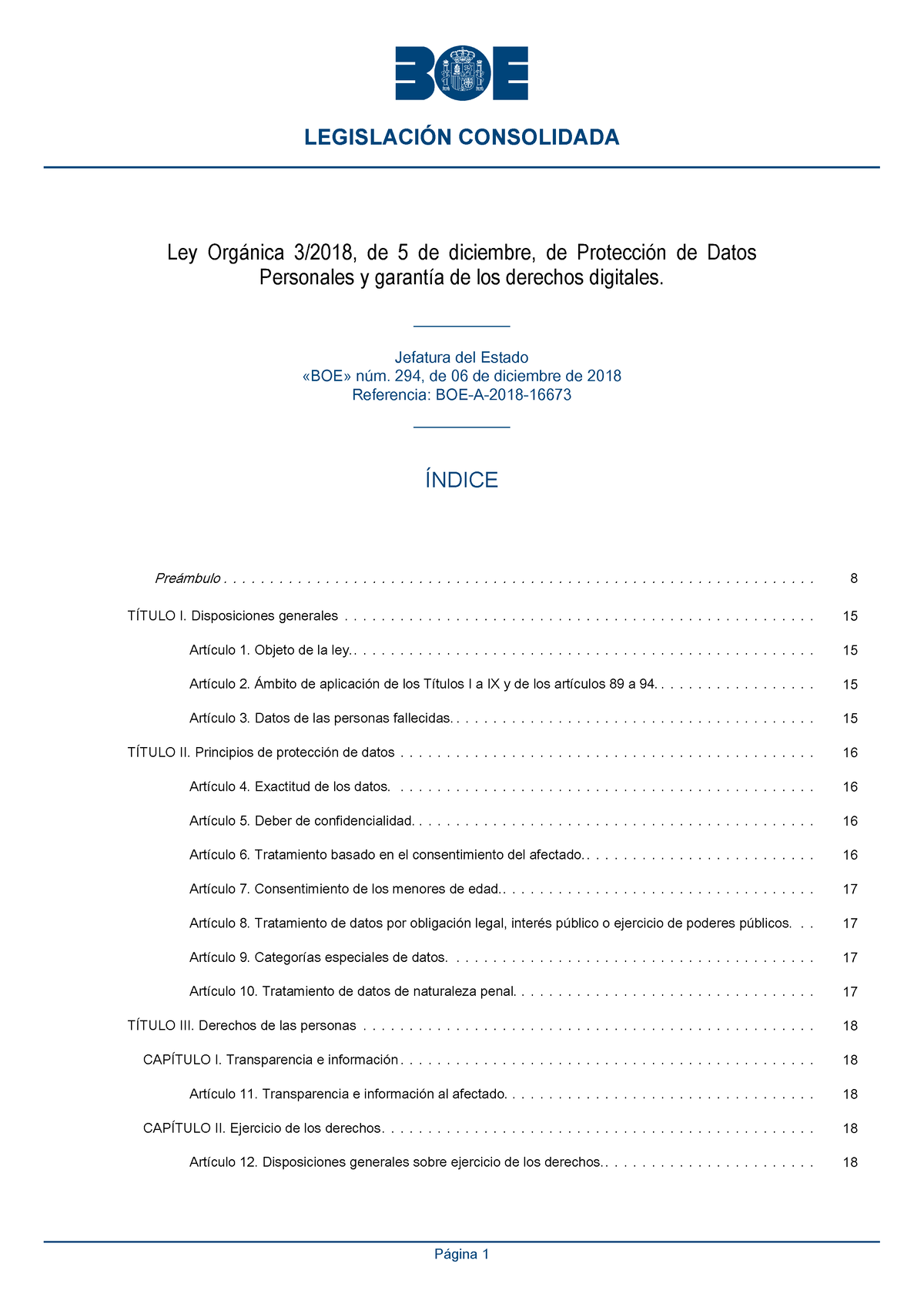 BOE A 2018 16673 Consolidado - Ley Orgánica 3/2018, De 5 De Diciembre ...