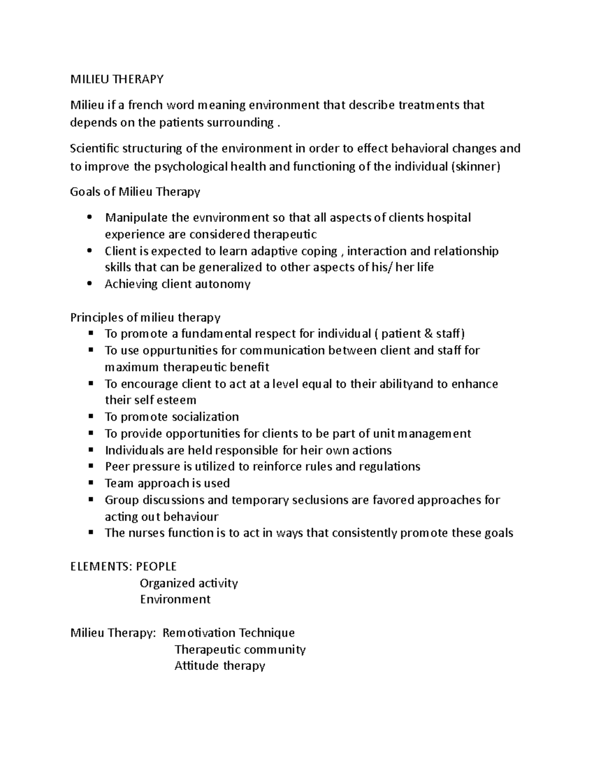 Mileu Therapy - psyche - MILIEU THERAPY Milieu if a french word meaning ...