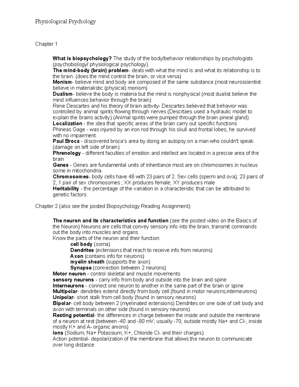 Physiological Exam Study Guide - Physiological Psychology Chapter 1 ...