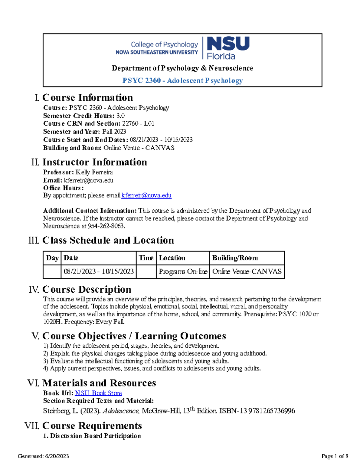 PSYC2360 Adolescent Psychology Syllabus PSYC 2360 NSU Studocu   Thumb 1200 1553 