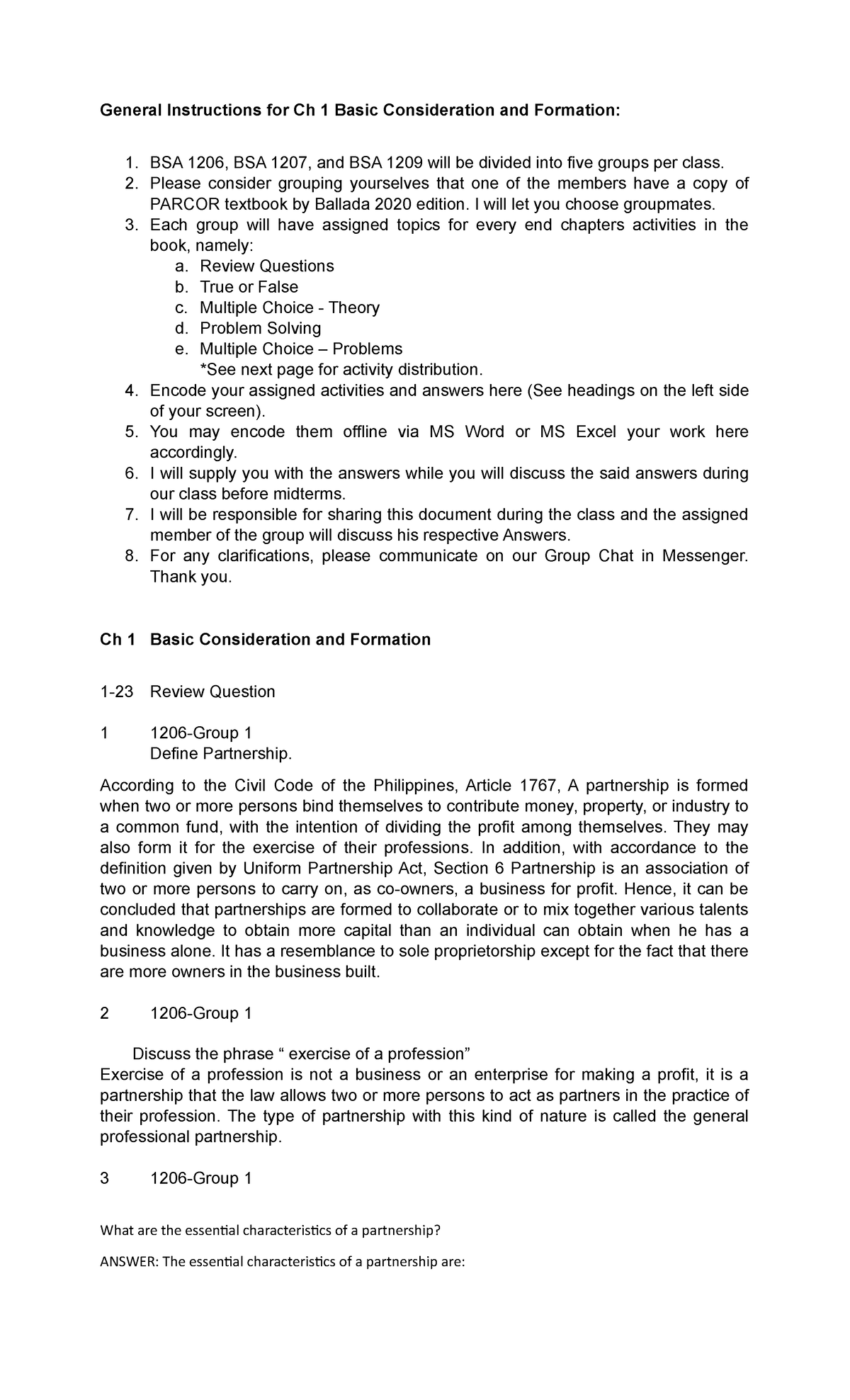 ACC102 Ch 1 Basic Consideration and Formation - General Instructions ...