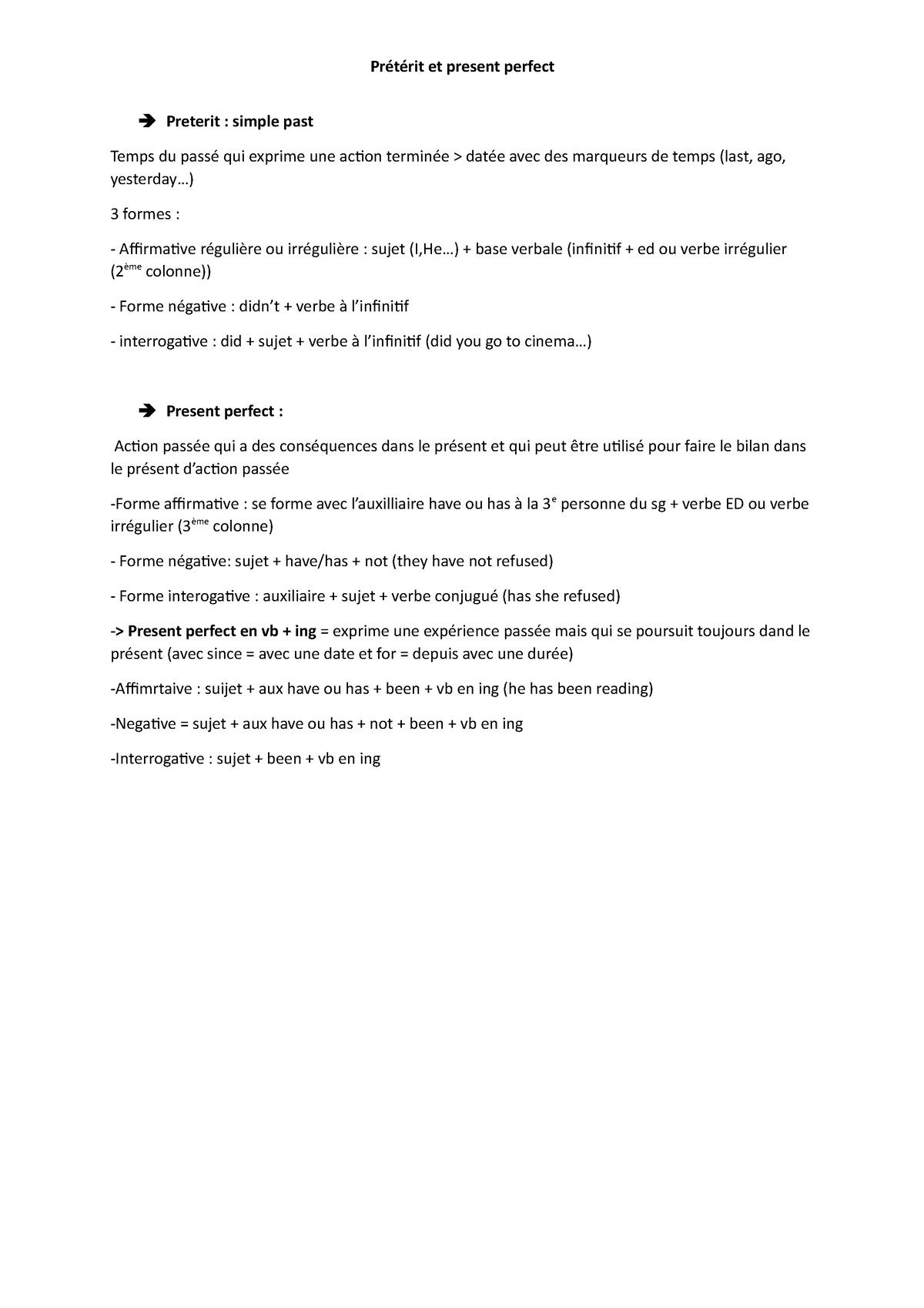 Preterit et present perfect Prétérit et present perfect Preterit simple past Temps du passé