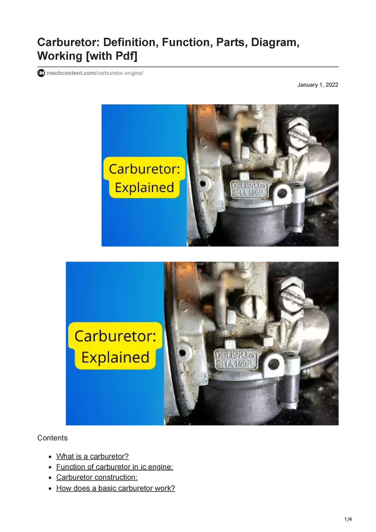 Carburetor Definition Function Parts Diagram Working with Pdf January 1, 2022 Carburetor