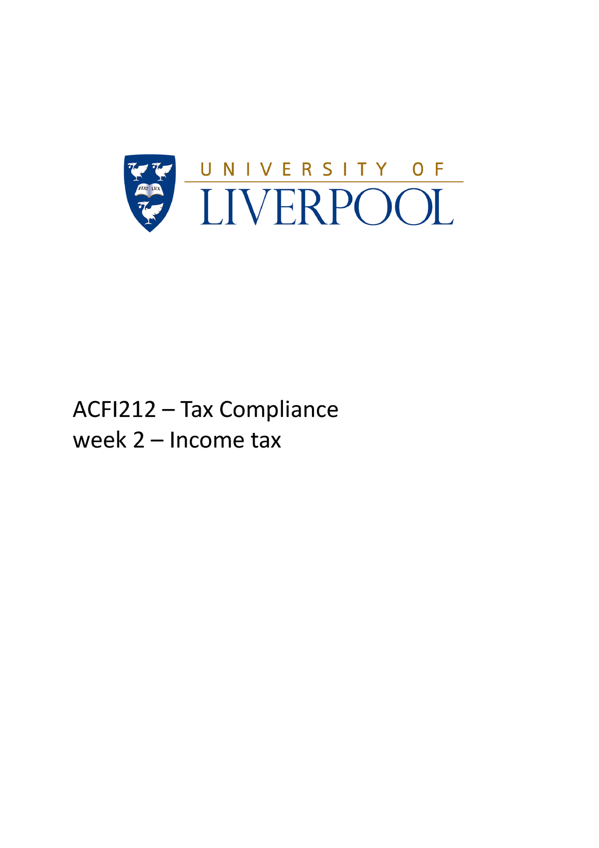 Week 2 tc class notes ACFI212 Tax Compliance week 2 tax