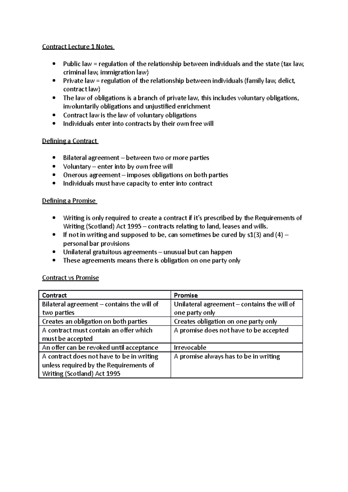 Contract Lecture 1 Notes - Contract Lecture 1 Notes Public Law ...