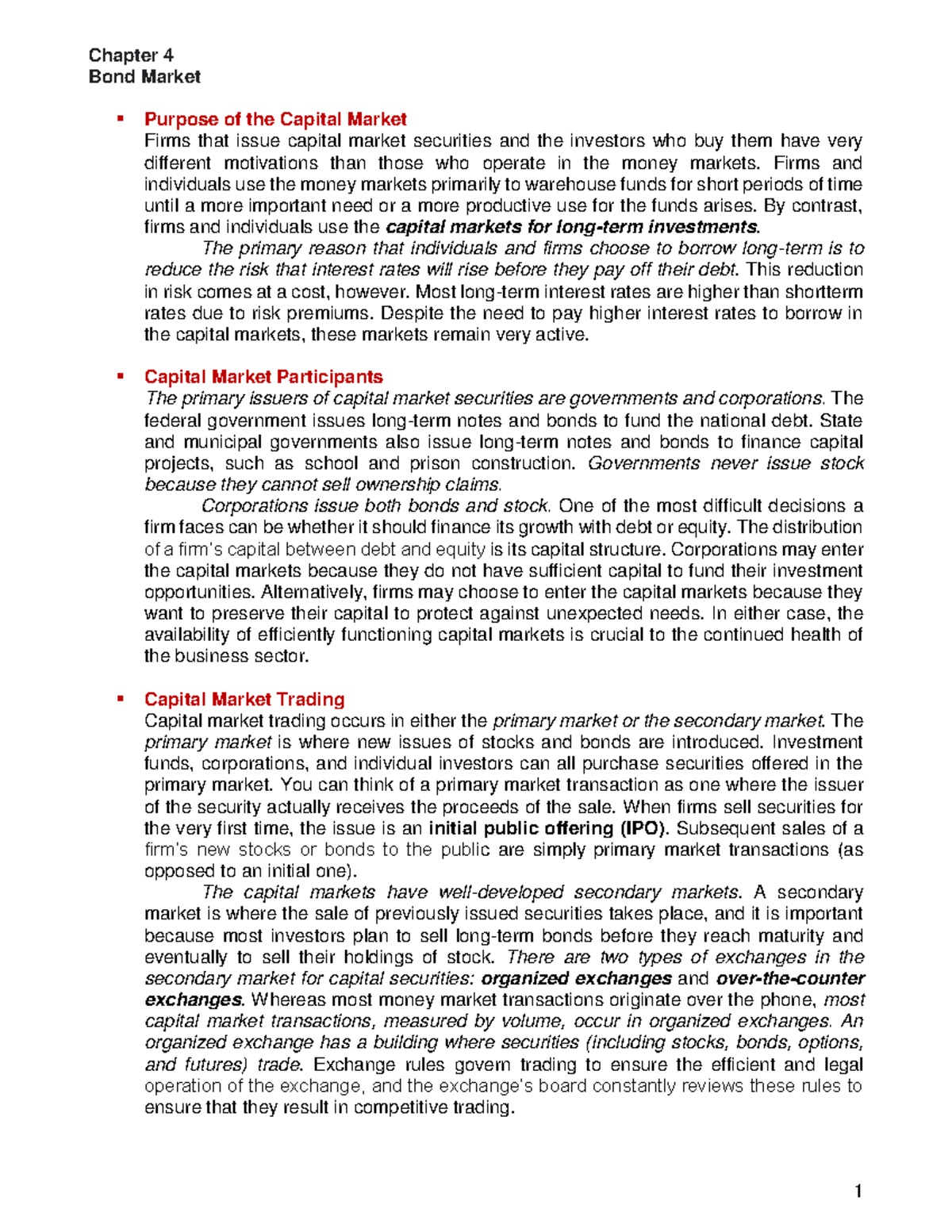 Ch04 Bond Market Chapter 4 Bond Market Purpose of the Capital Market