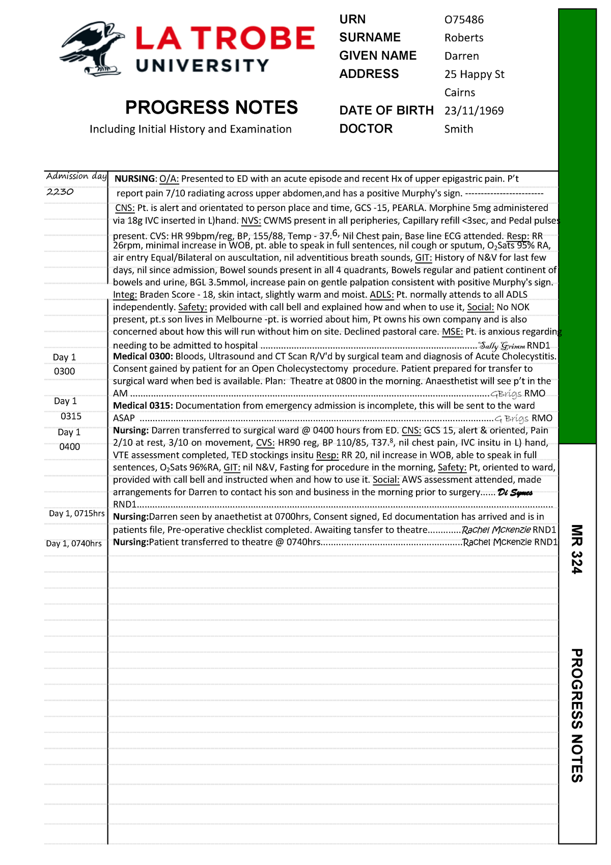 Admission Progress Notes URN O SURNAME Roberts GIVEN NAME Darren   Thumb 1200 1697 