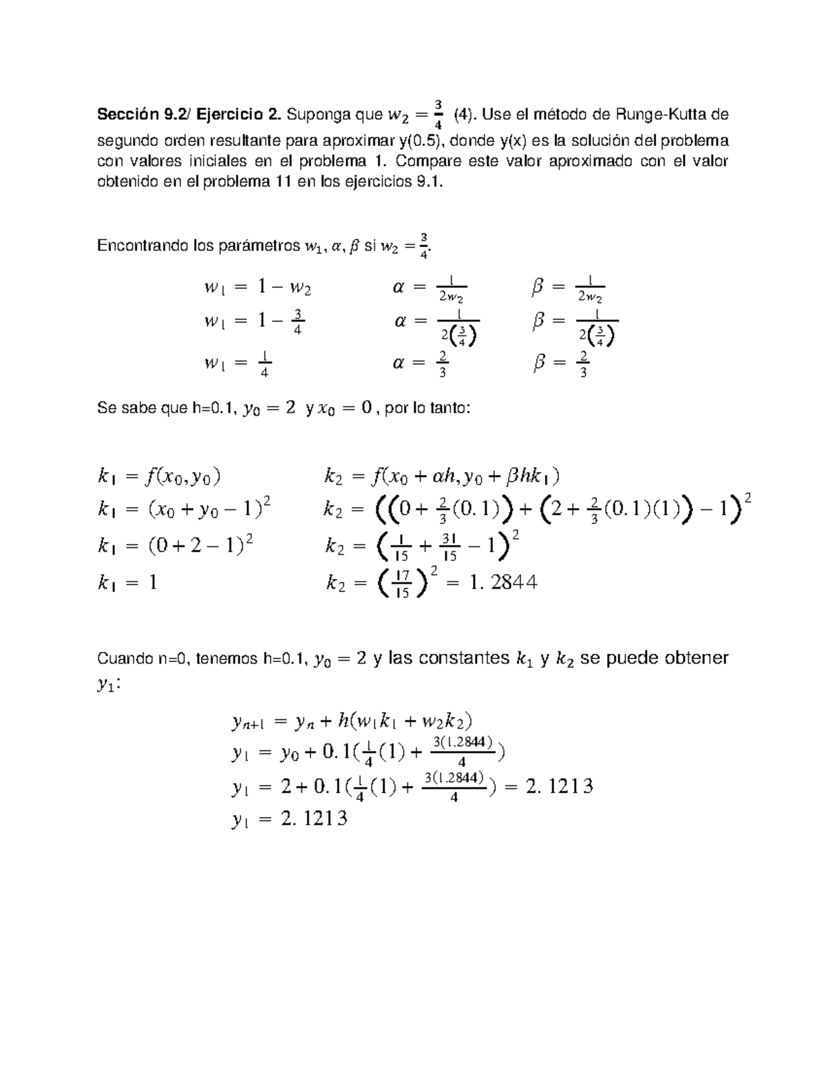 Métodos numericos Runge Kutta Sección 9/ Ejercicio 2. Suponga que 𝑤