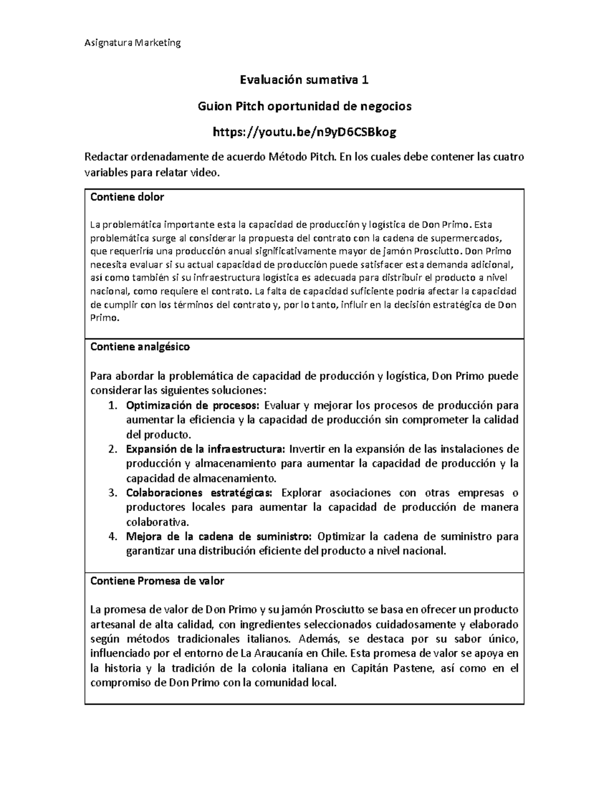 Link Pitch Don Primo Asignatura Marketing Evaluación Sumativa 1 Guion Pitch Oportunidad De 1093