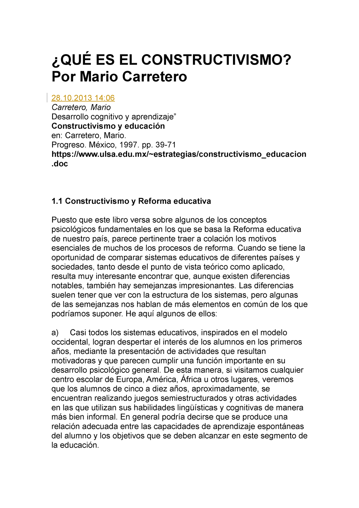 Mario Carretero Constructivismo Y Educación Cap 1 Qué Es El ...