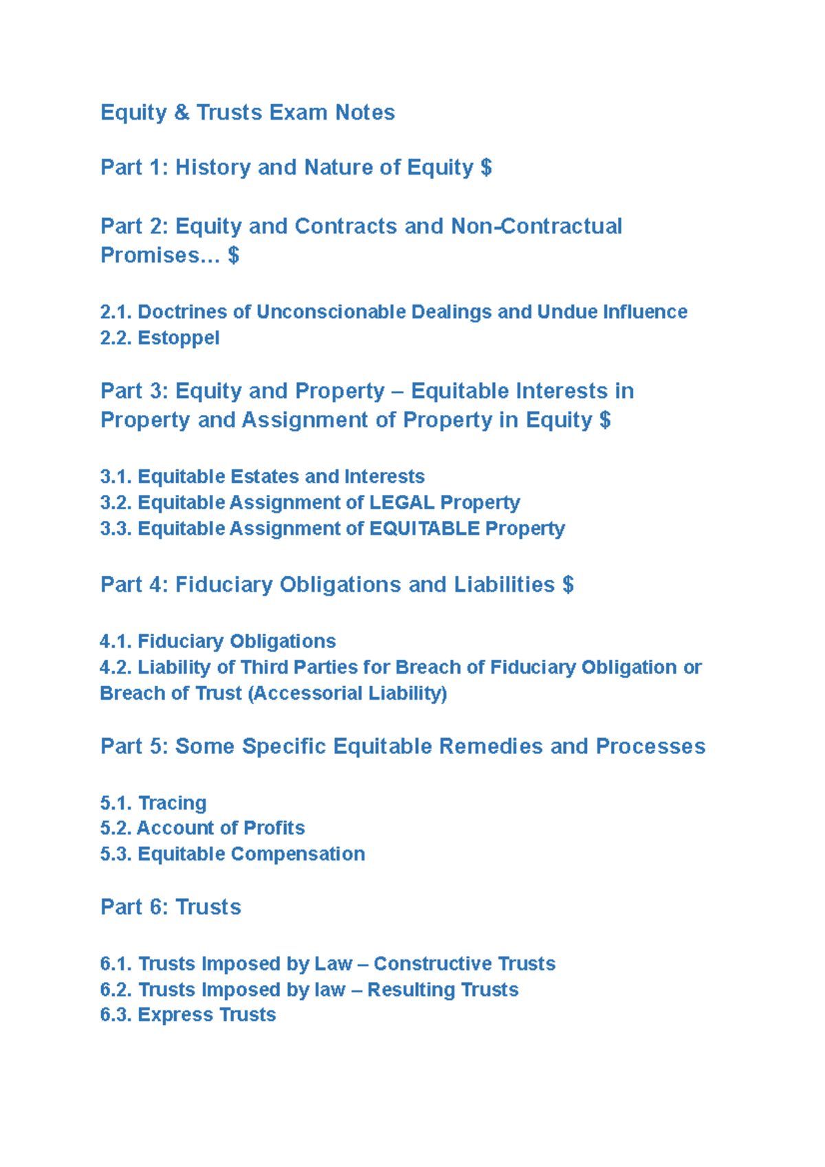 Equity Trusts Exam Notes - Equity & Trusts Exam Notes Part 1: History ...
