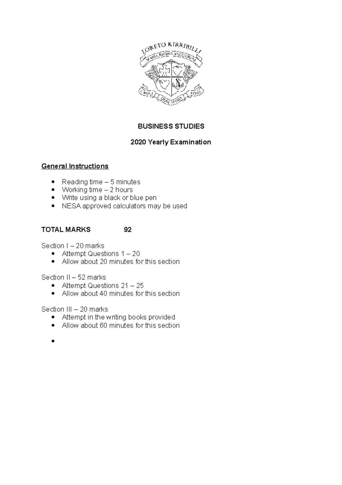 Yr 11 Prelim Exam 2020 - BUSINESS STUDIES 2020 Yearly Examination ...
