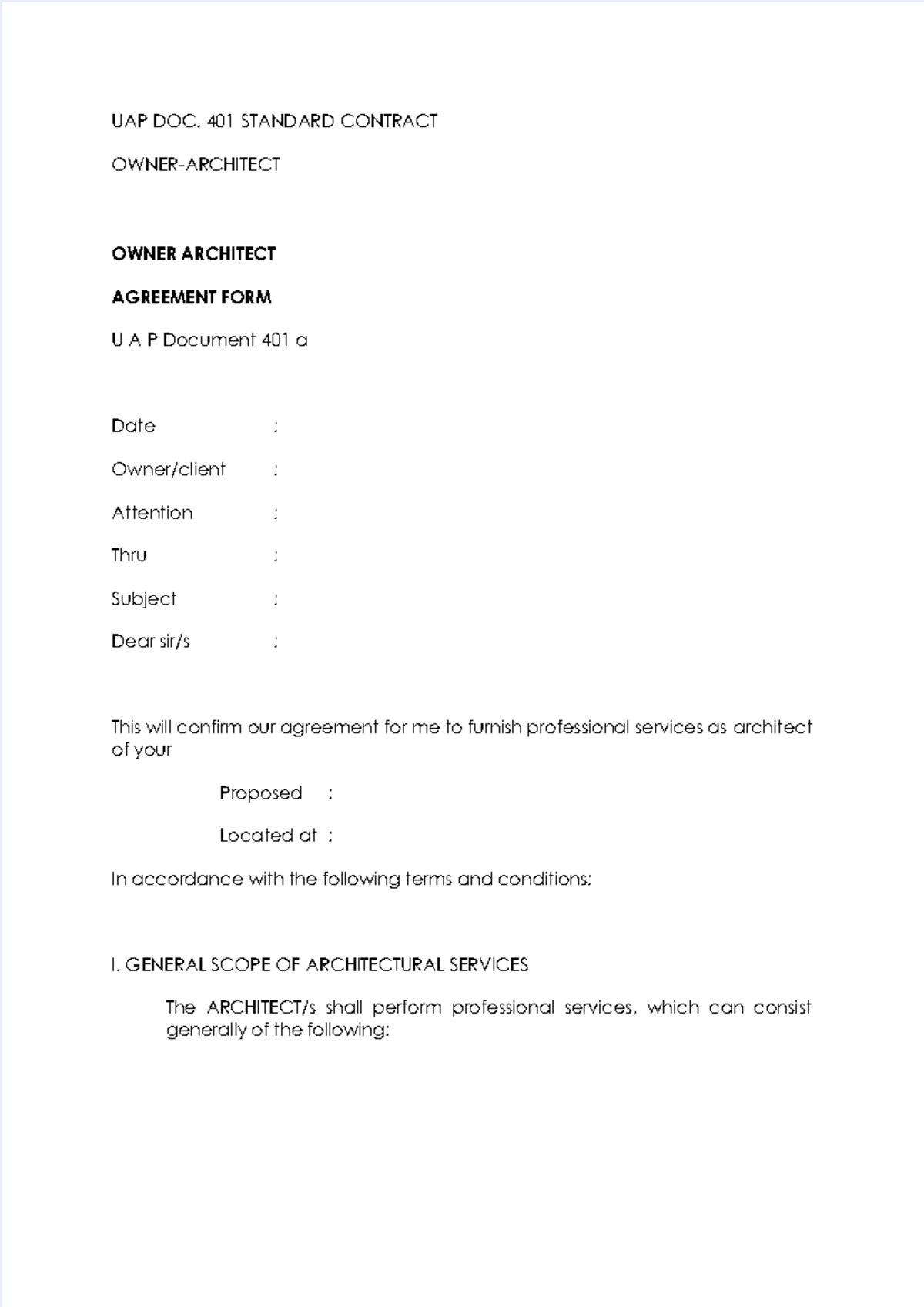 UAP Doc 401402 UAP DOC. 401 STANDARD CONTRACT OWNERARCHITECT OWNER